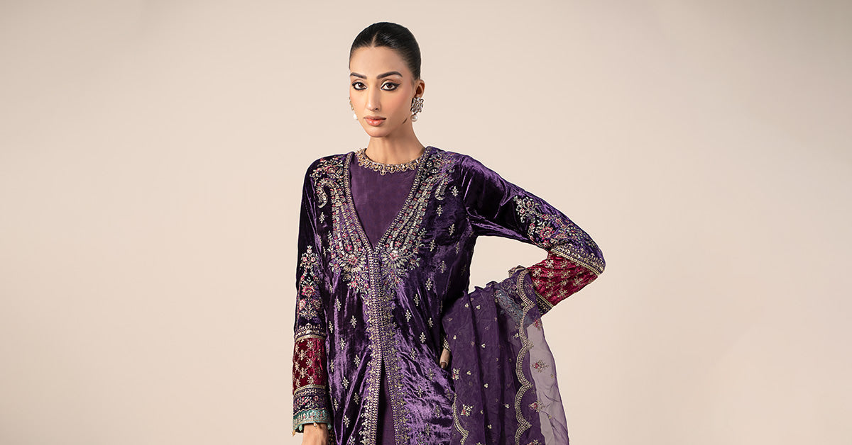 3 Piece Embroidered Velvet Suit