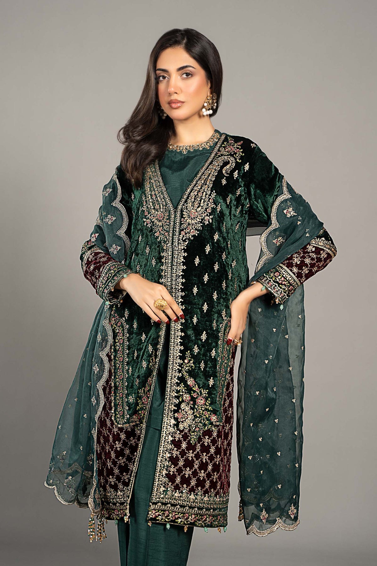 3 Piece Embroidered Velvet Suit