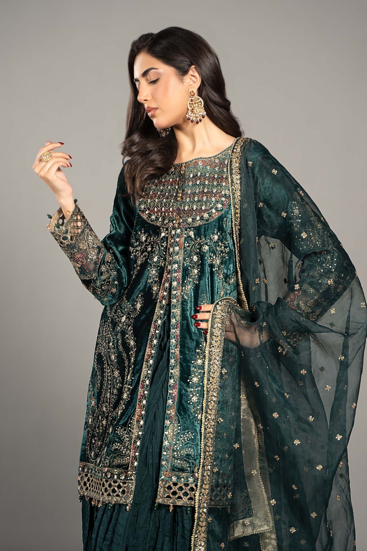 3 Piece Embroidered Velvet Suit