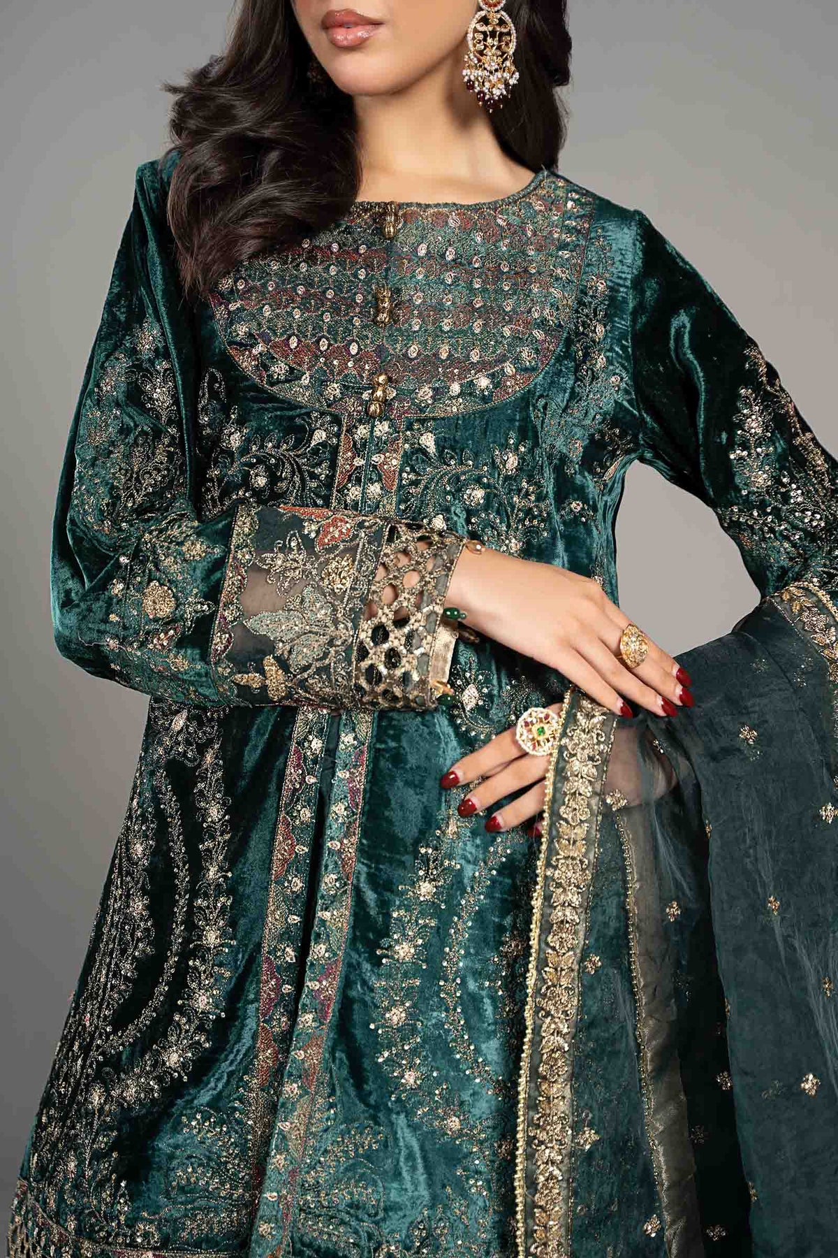 3 Piece Embroidered Velvet Suit