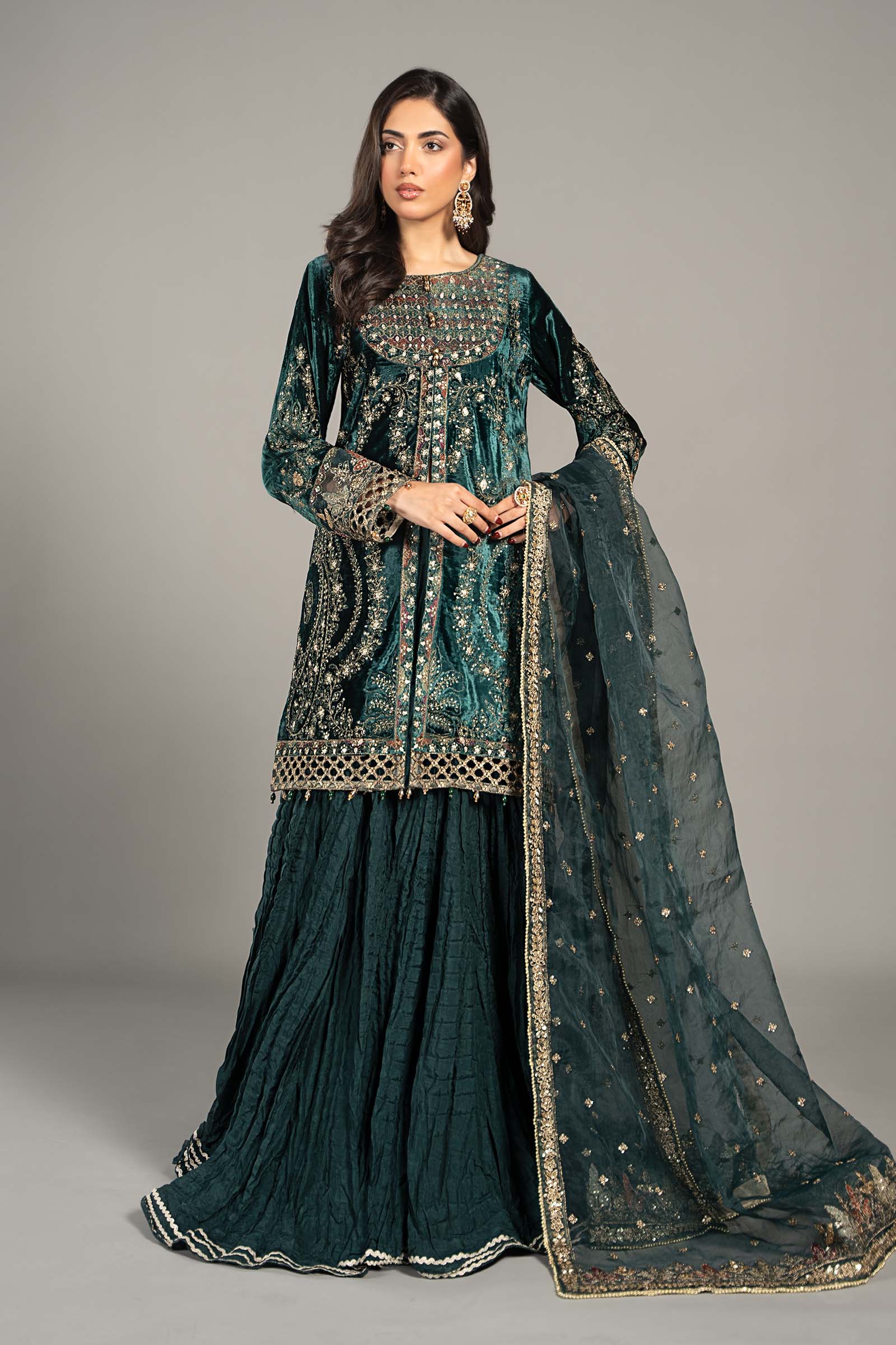 3 Piece Embroidered Velvet Suit
