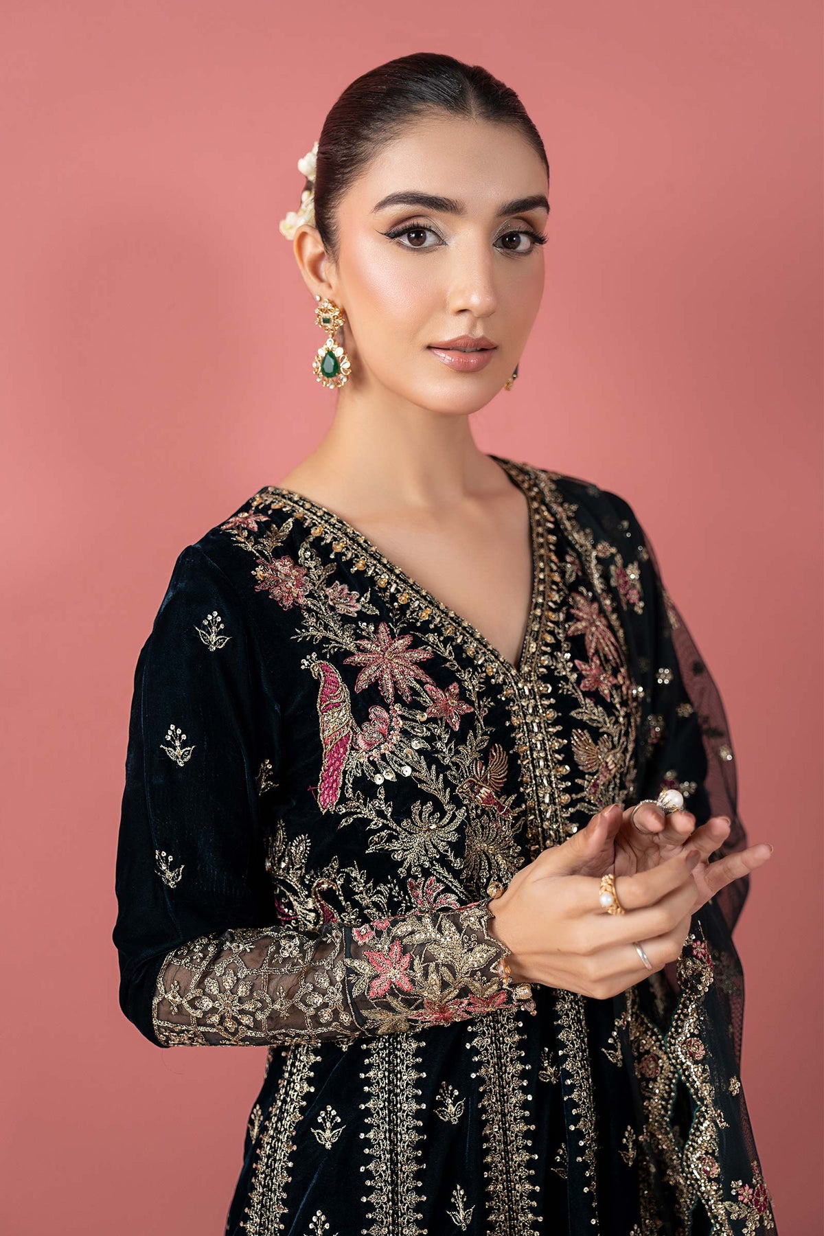 3 Piece Embroidered Velvet Suit