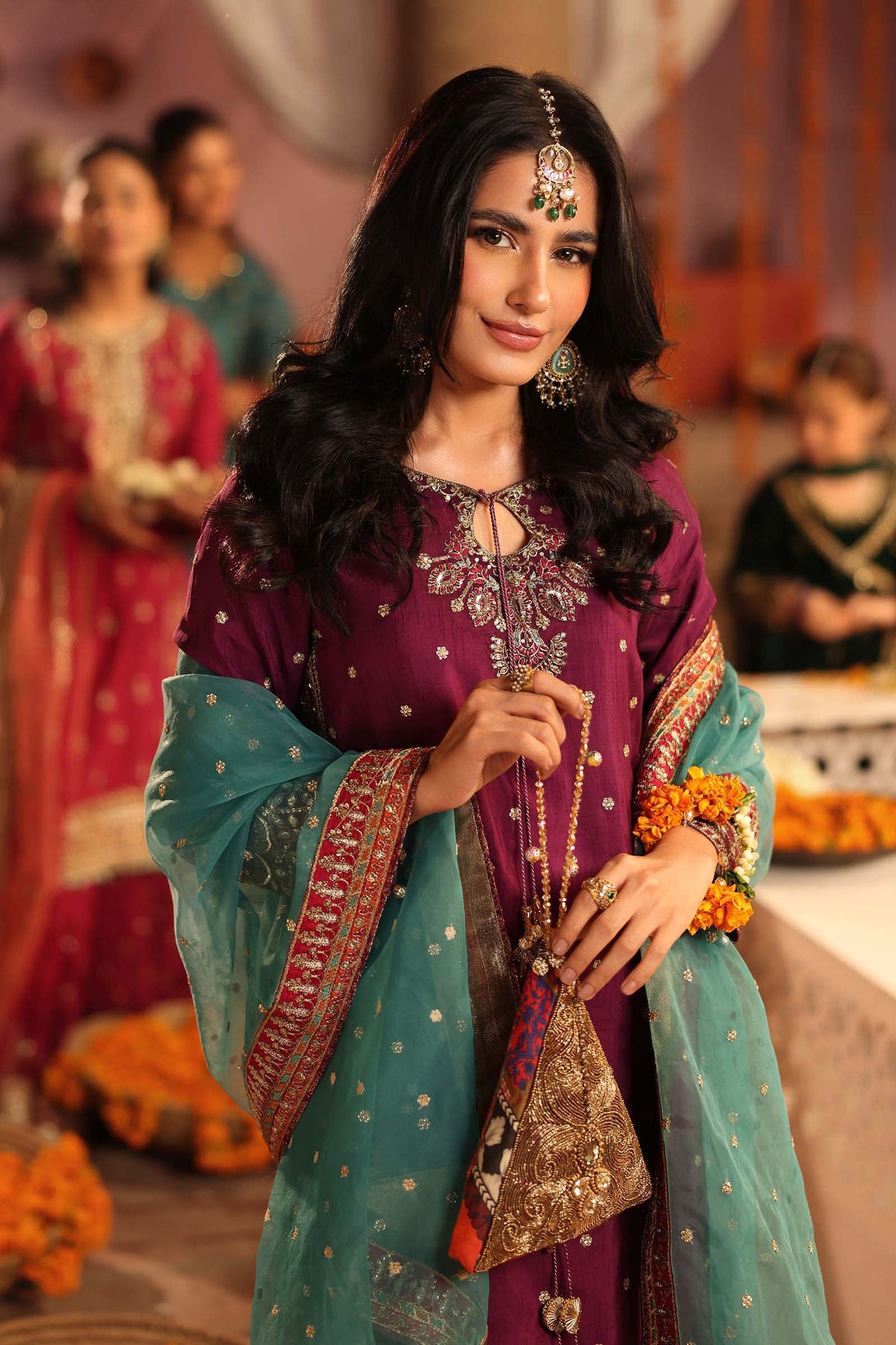3 Piece Embroidered Raw Silk Suit