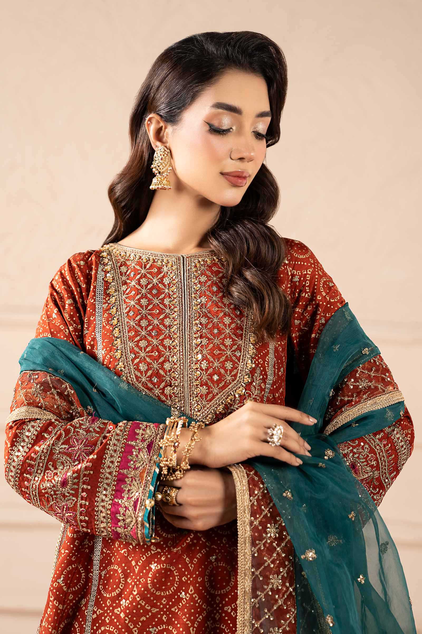 3 Piece Embroidered Raw Silk Suit