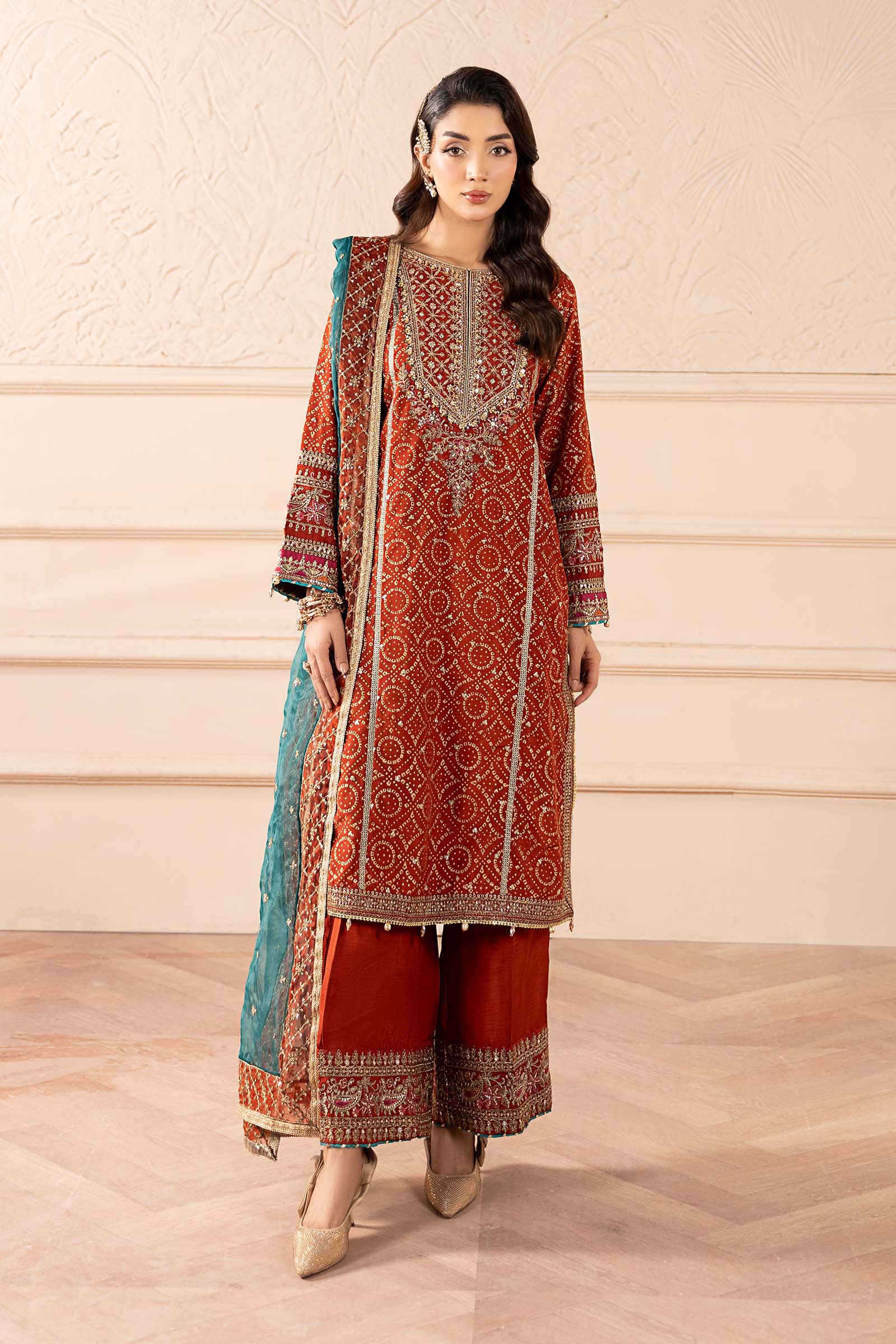 3 Piece Embroidered Raw Silk Suit