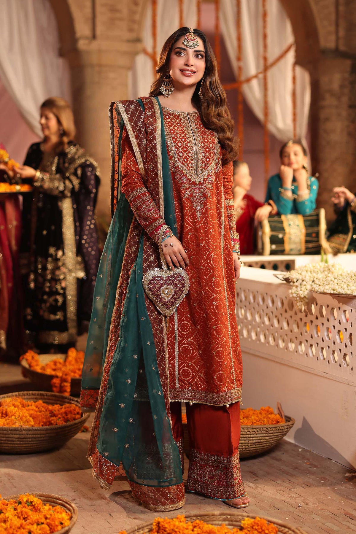 3 Piece Embroidered Raw Silk Suit