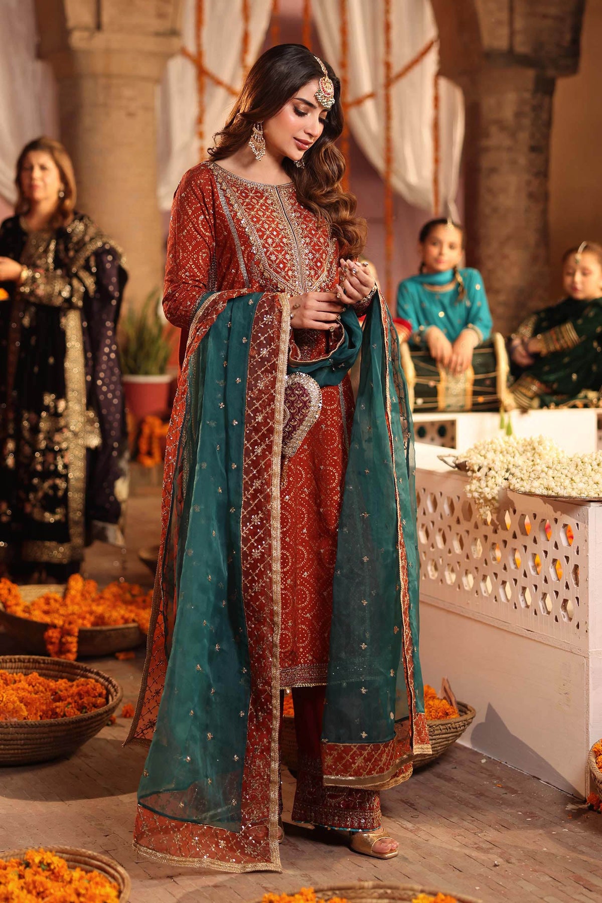3 Piece Embroidered Raw Silk Suit