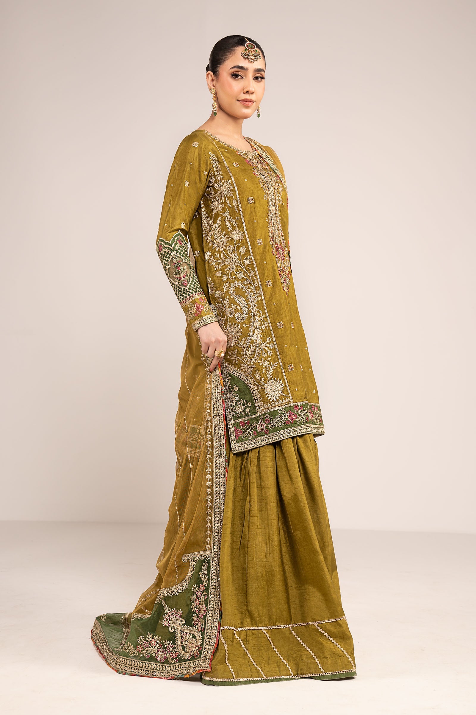 3 Piece Embroidered Raw Silk Suit