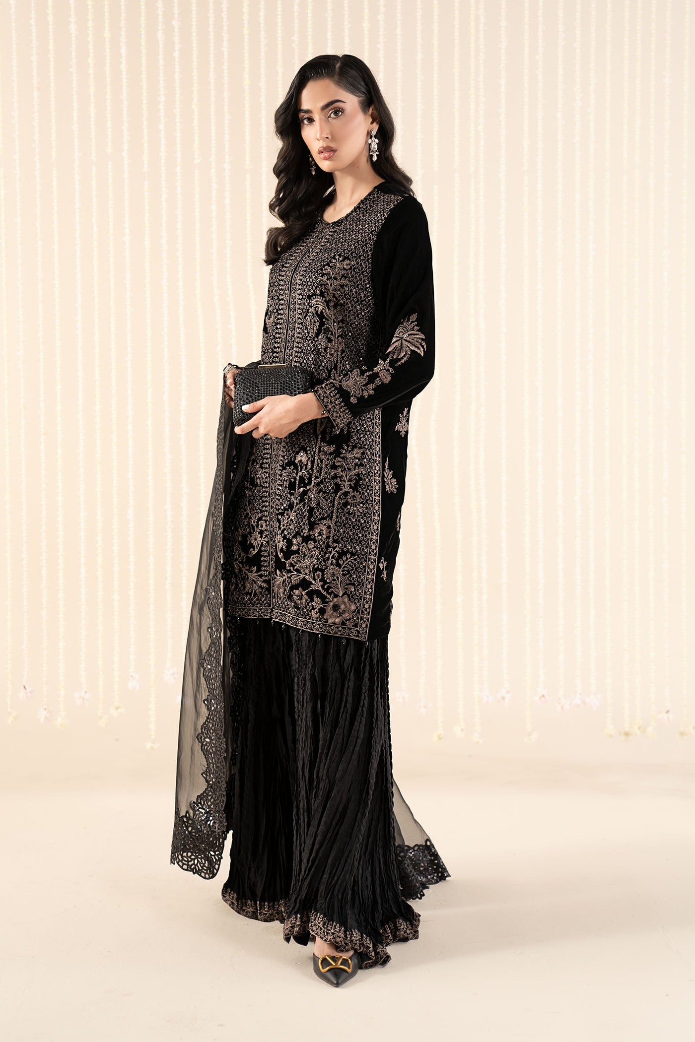 3 Piece Embroidered Velvet Suit