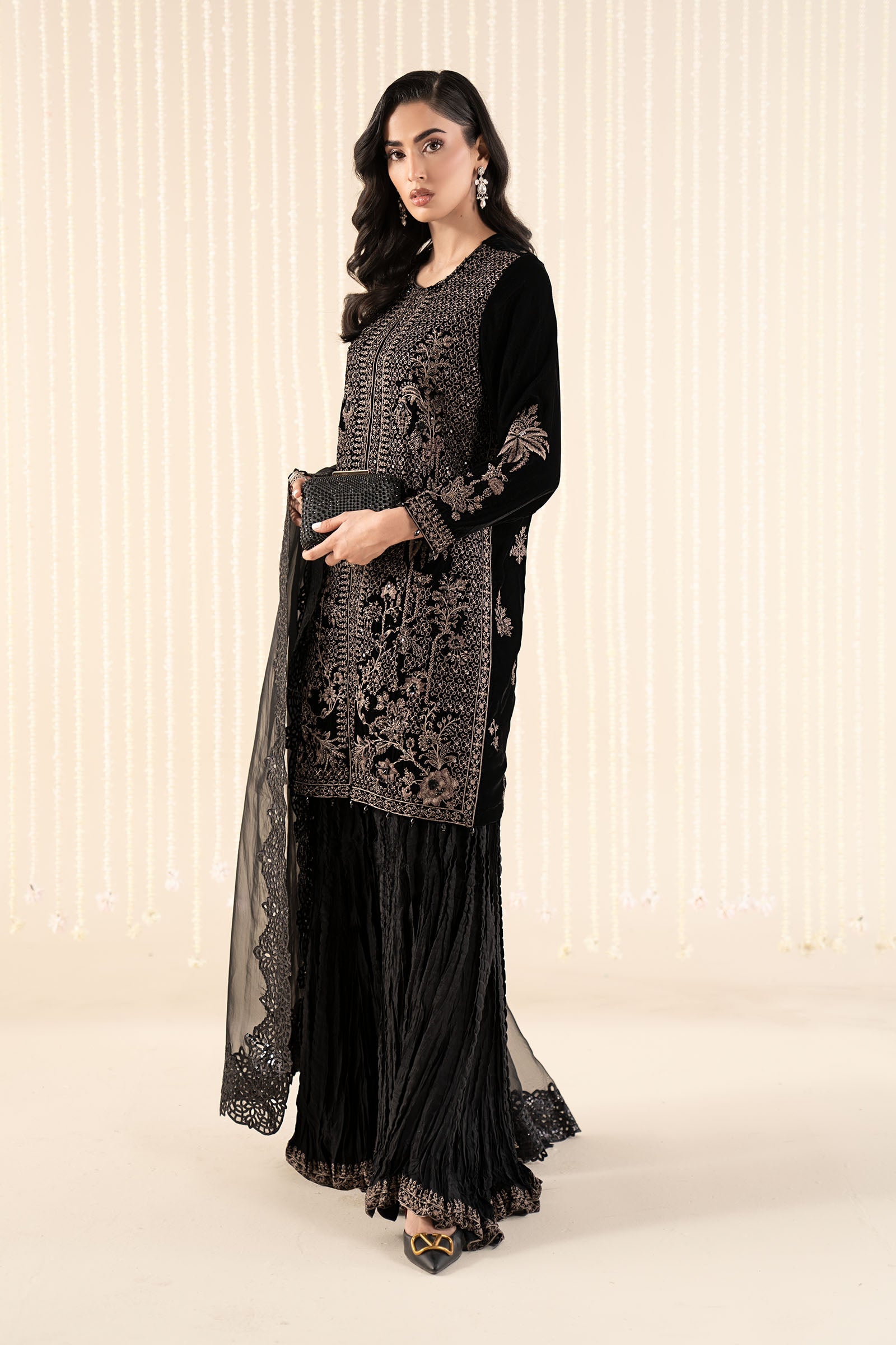 3 Piece Embroidered Velvet Suit