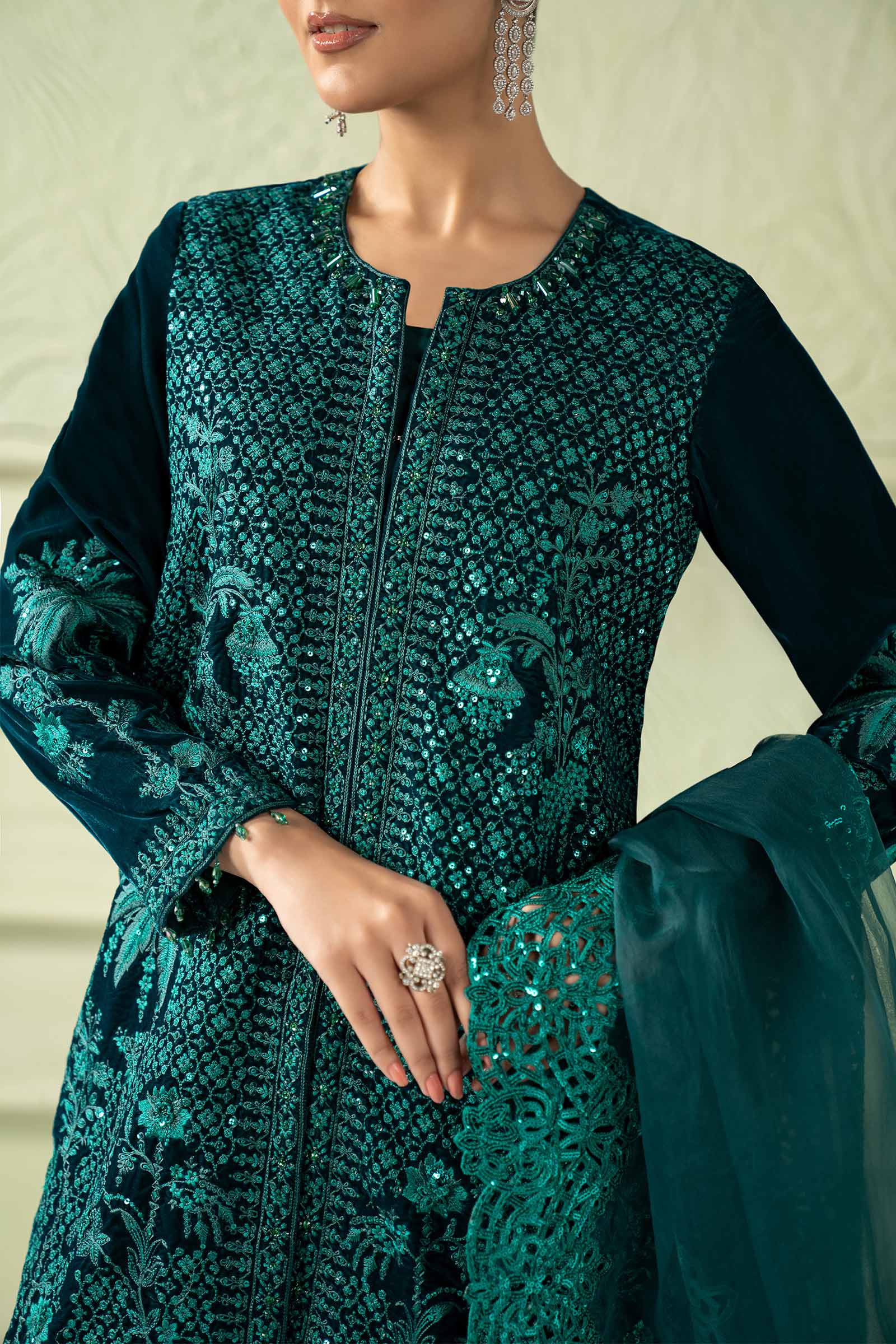 3 Piece Embroidered Velvet Suit