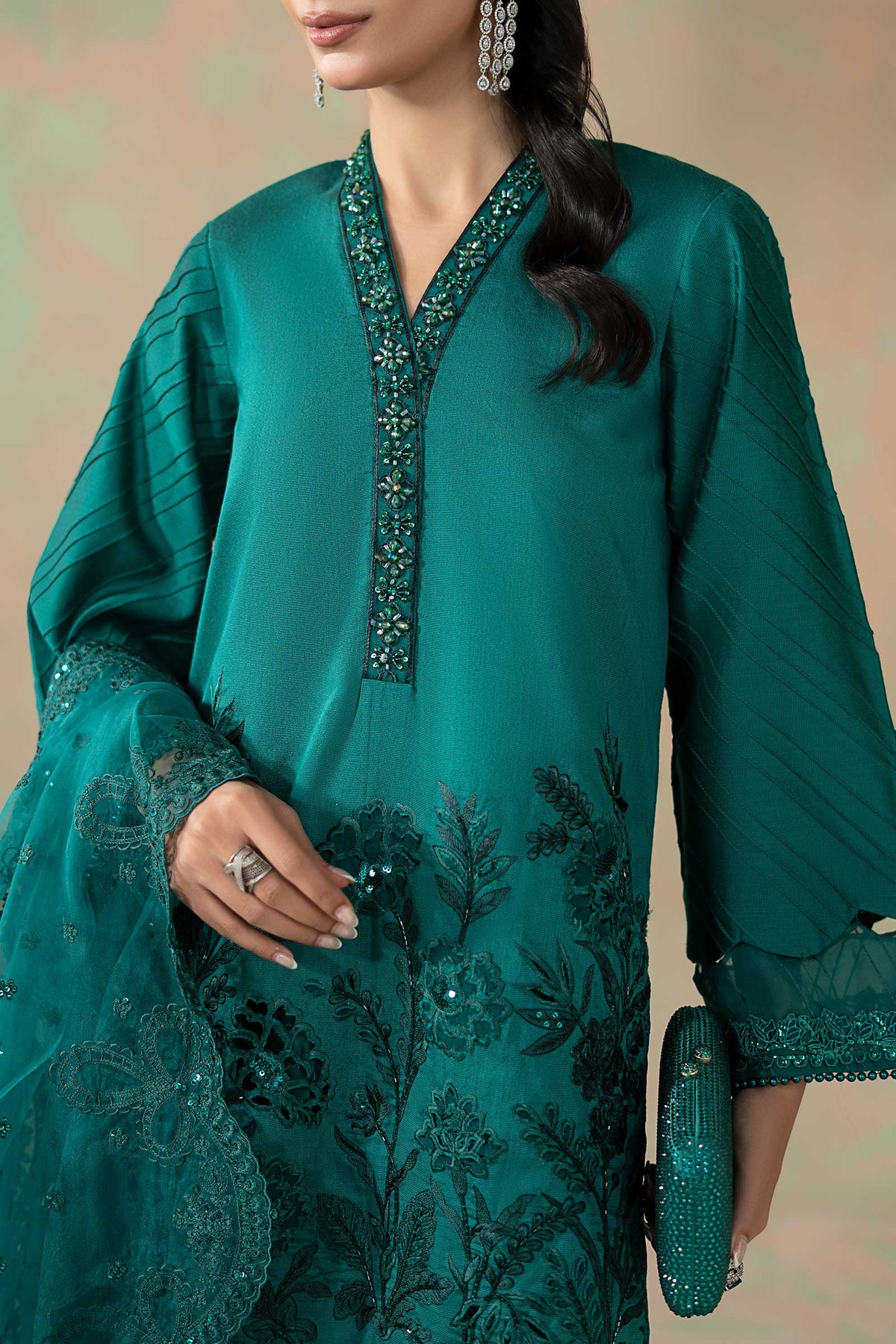3 Piece Embroidered Silk Net Suit