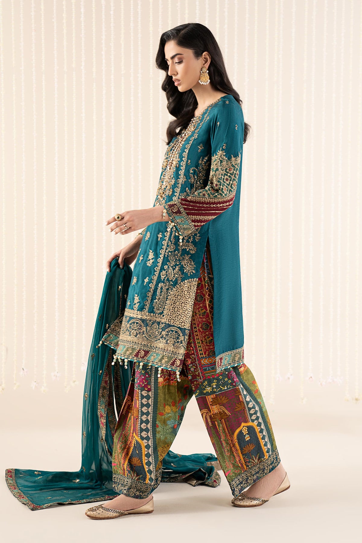 3 Piece Embroidered Raw Silk Suit