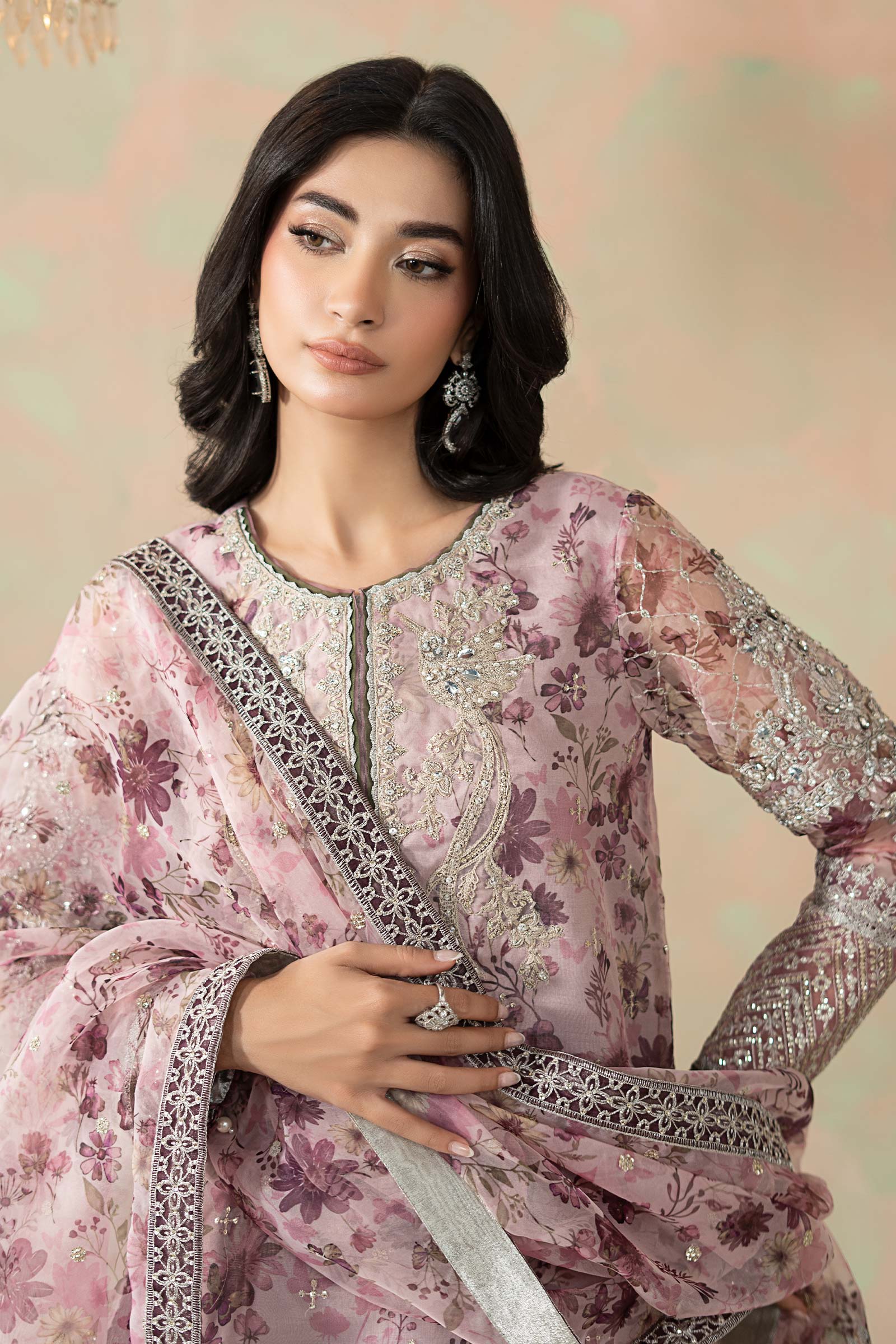 3 Piece Embroidered Organza Suit