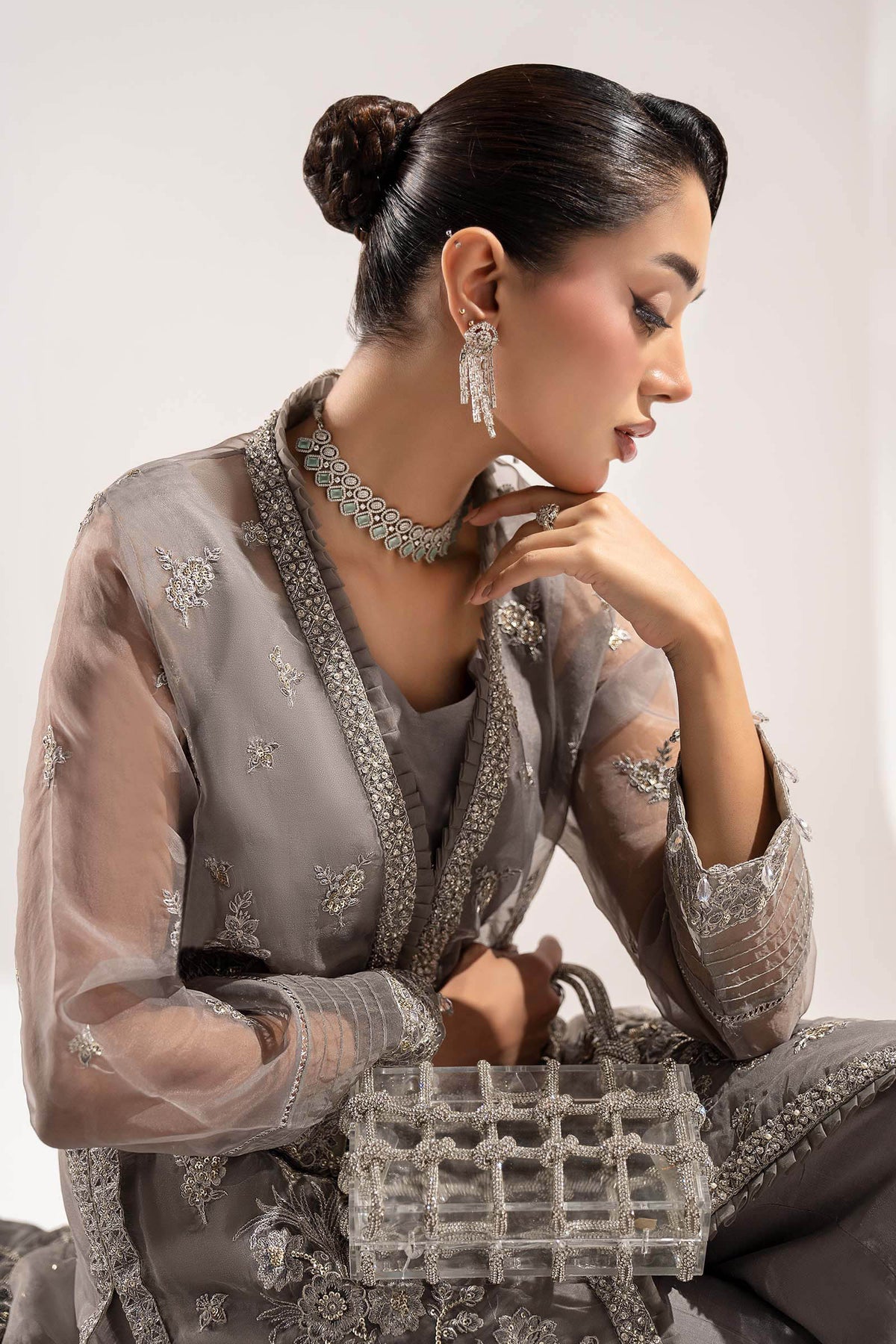 3 Piece Embroidered Organza Suit