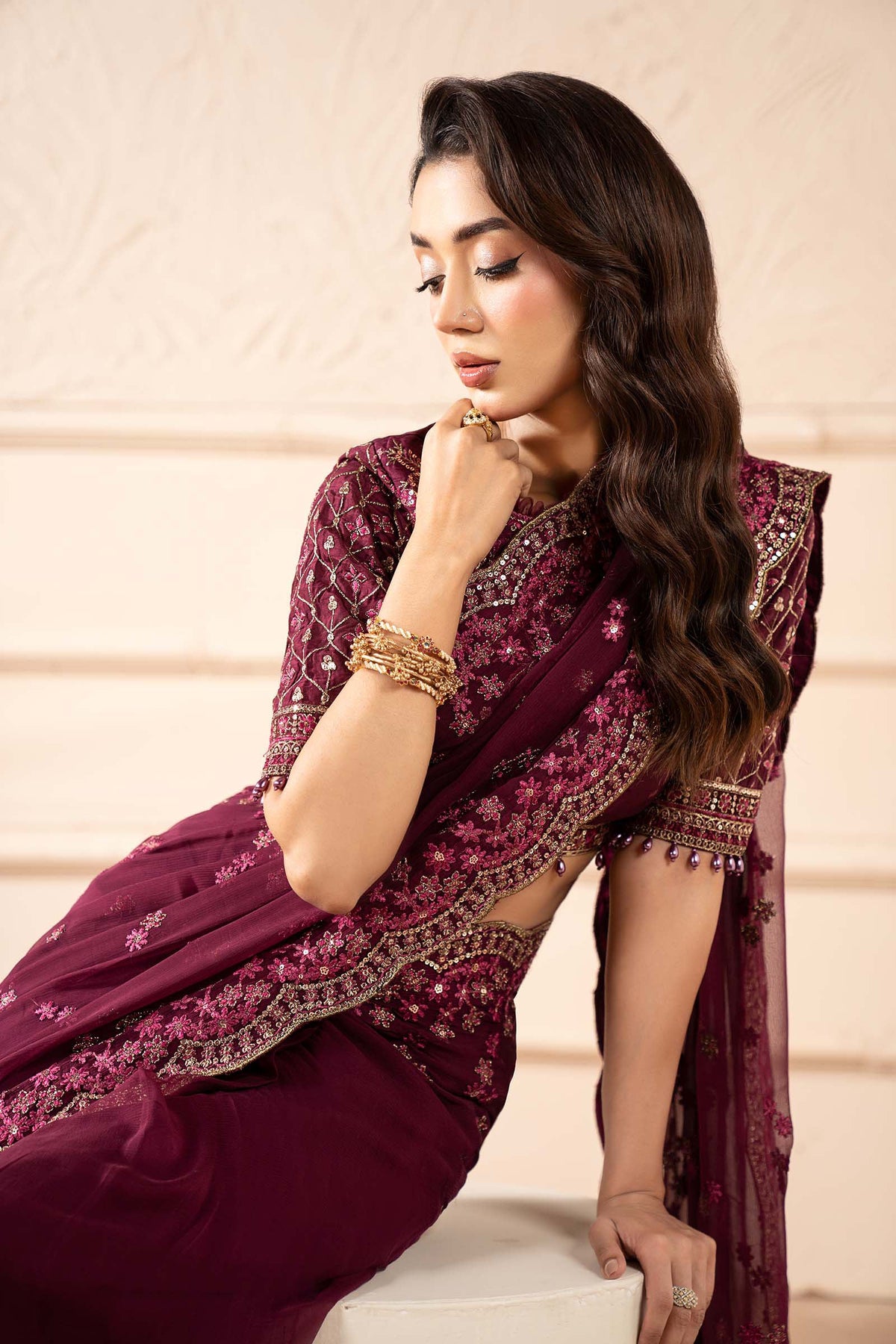 Embroidered Chiffon Saree