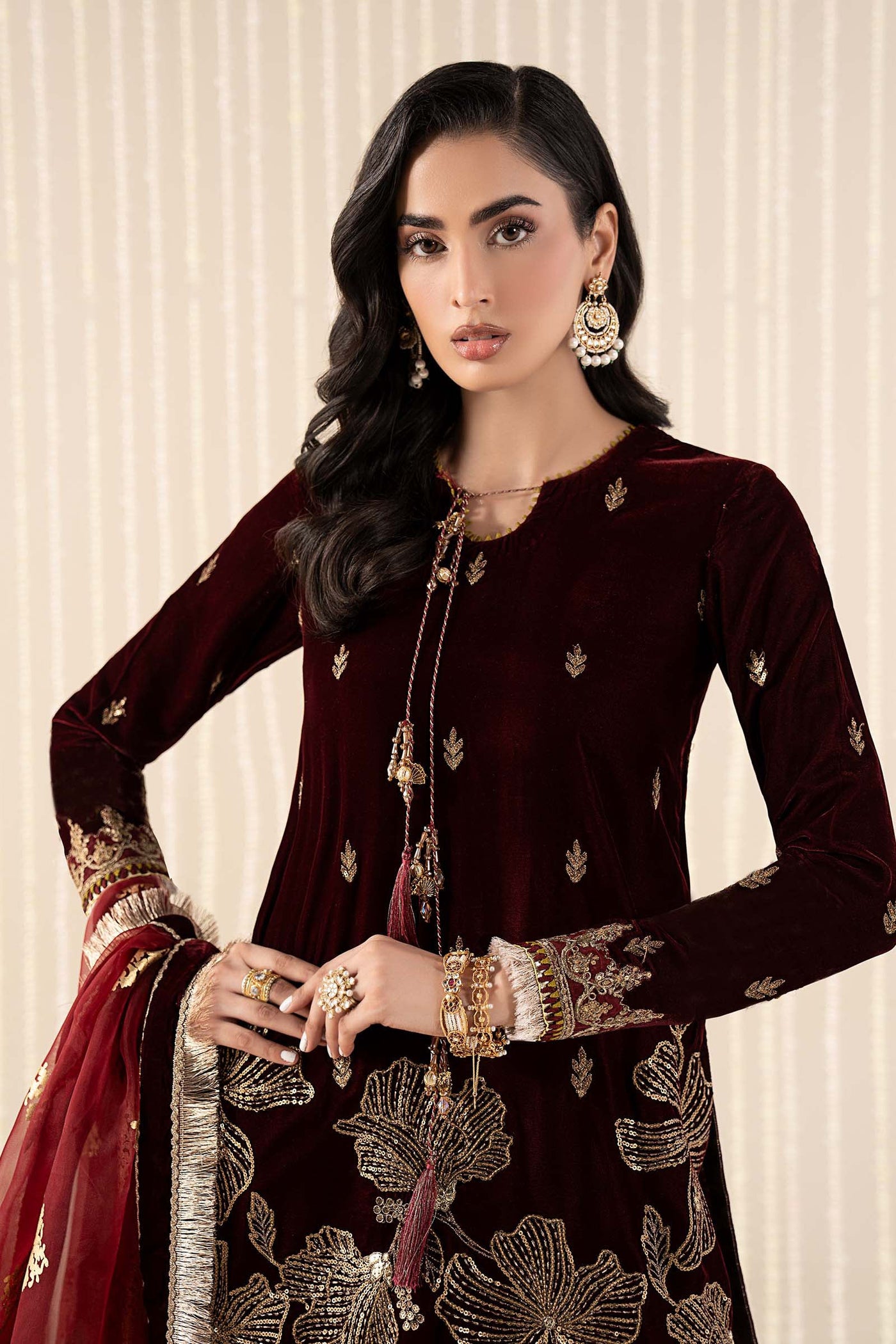 3 Piece Embroidered Velvet Suit