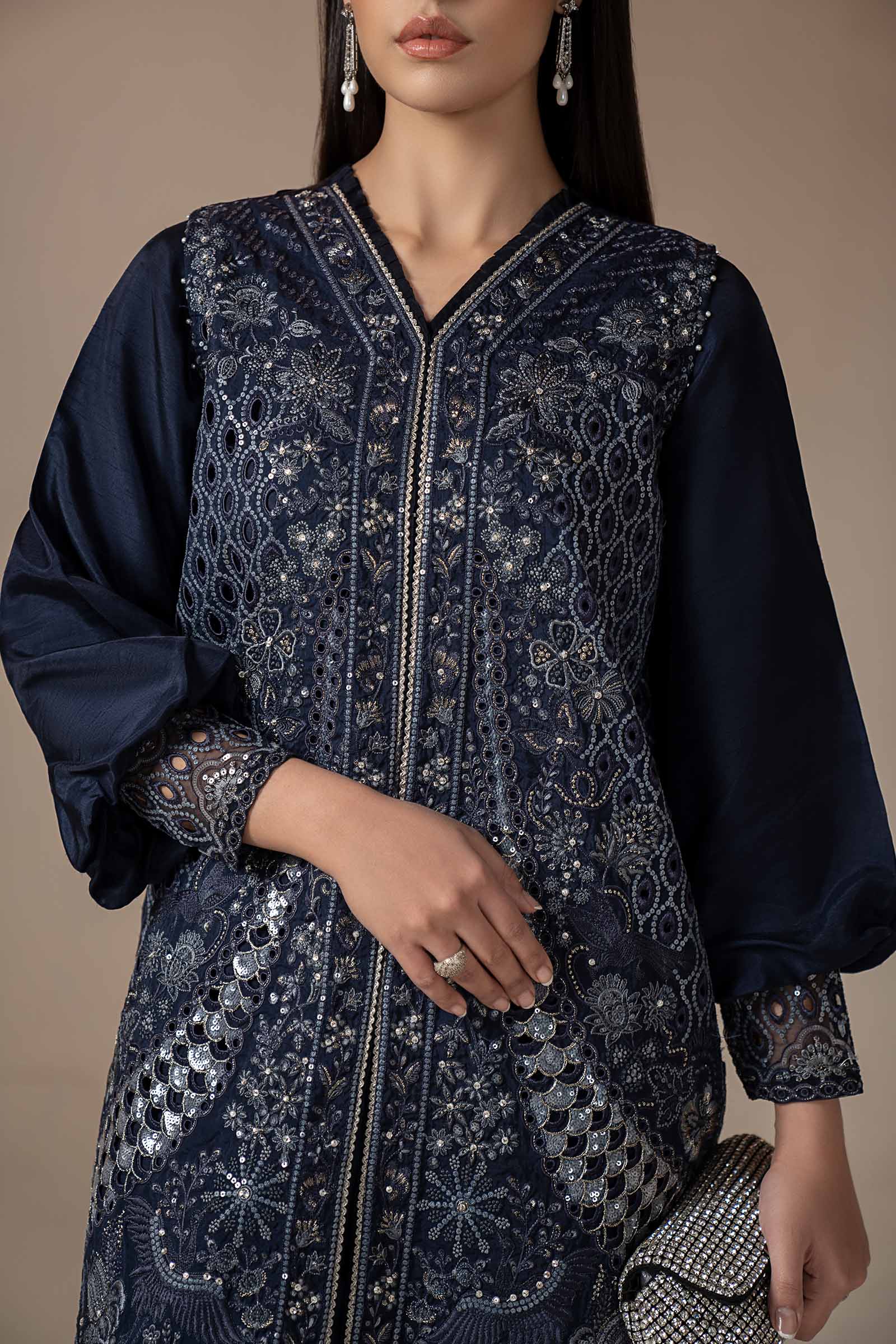 3 Piece Embroidered Raw Silk Suit