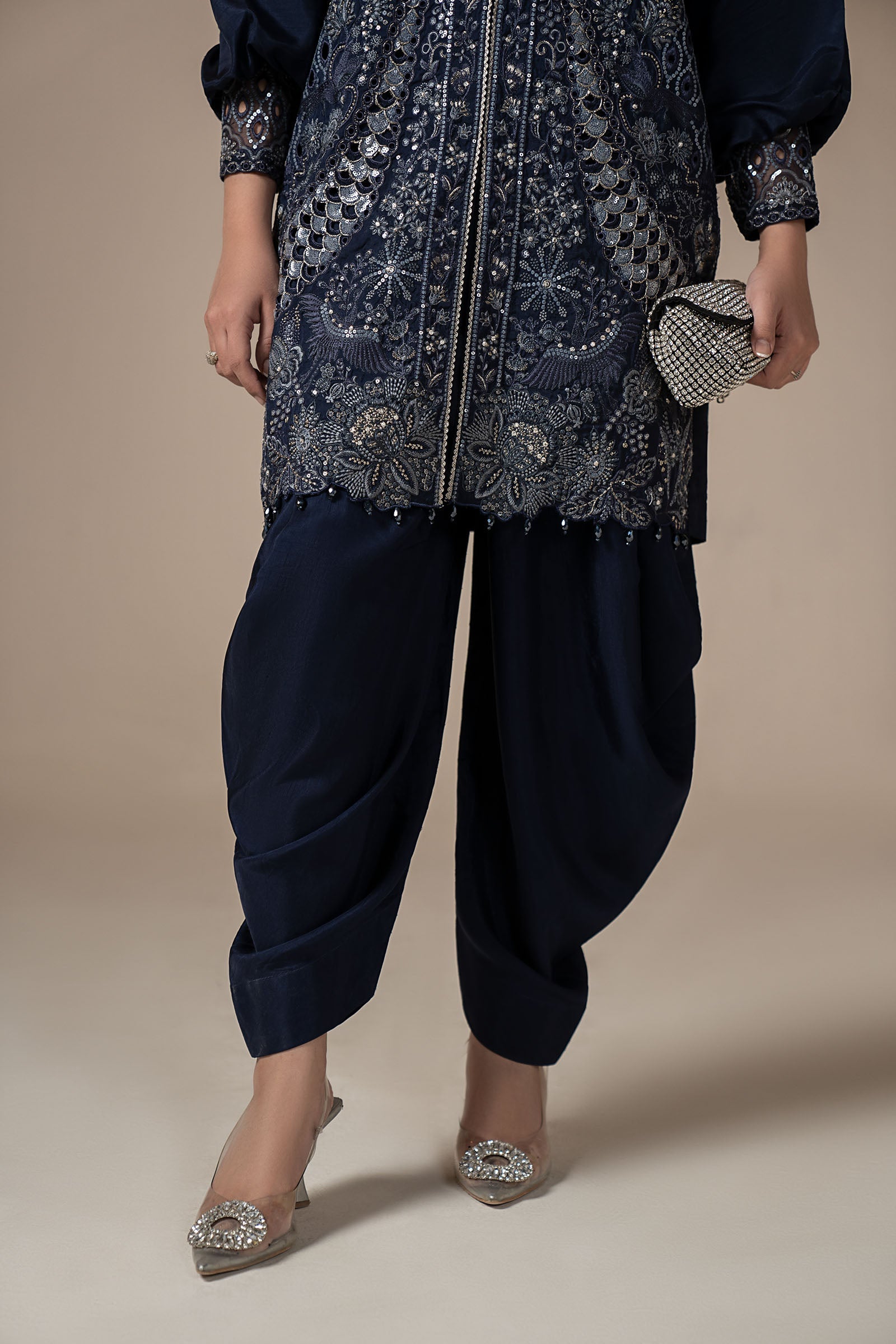 3 Piece Embroidered Raw Silk Suit