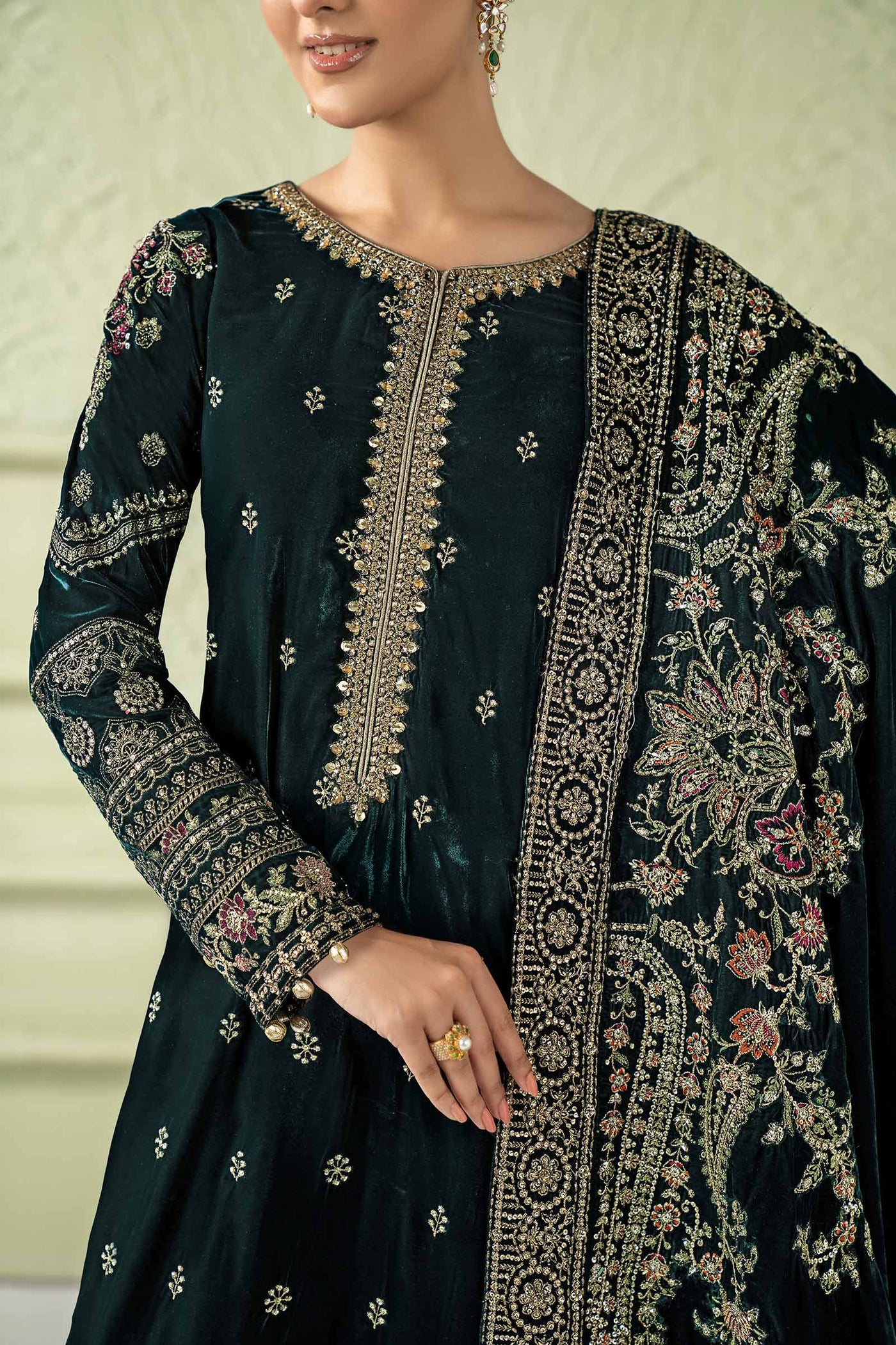 3 Piece Embroidered Velvet Suit