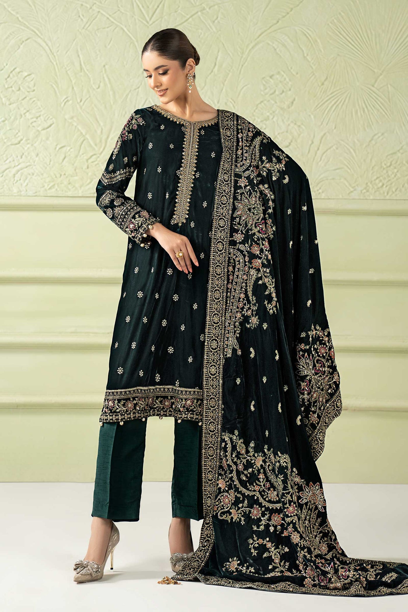 3 Piece Embroidered Velvet Suit