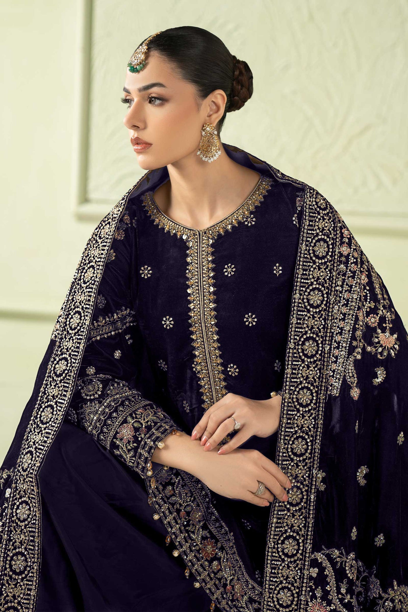 3 Piece Embroidered Velvet Suit