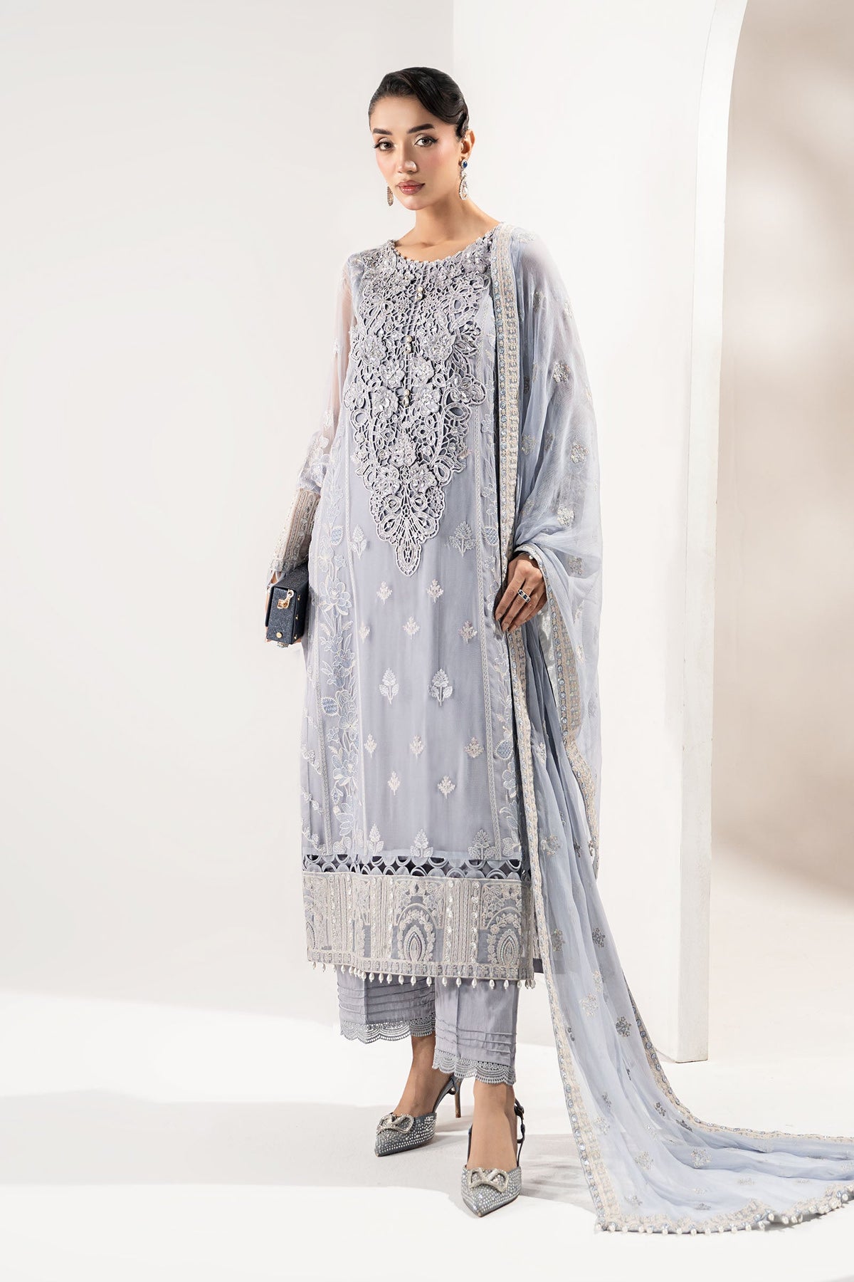 3 Piece Embroidered Chiffon Suit