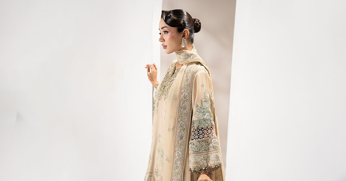 3 Piece Embroidered Raw Silk Suit