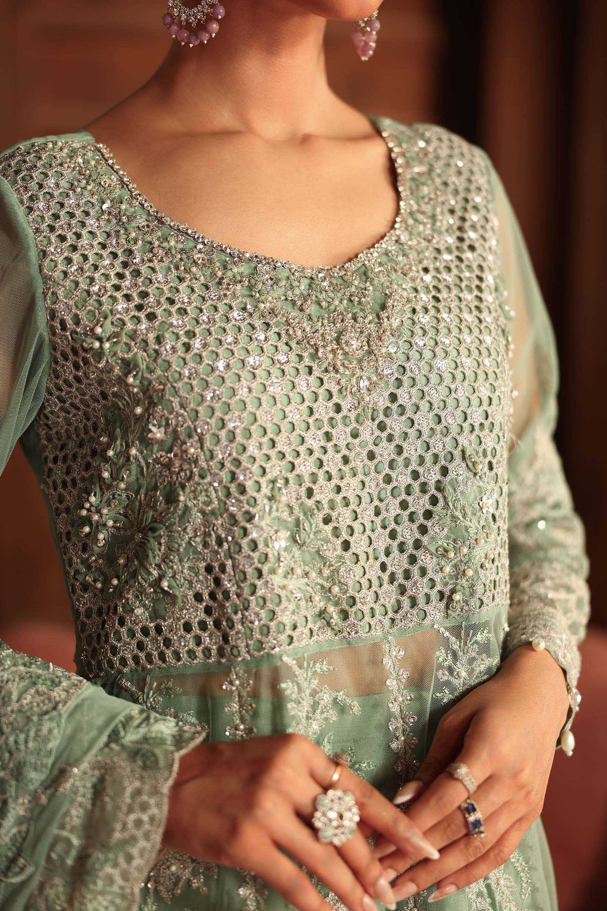 3 Piece Embroidered Net Suit