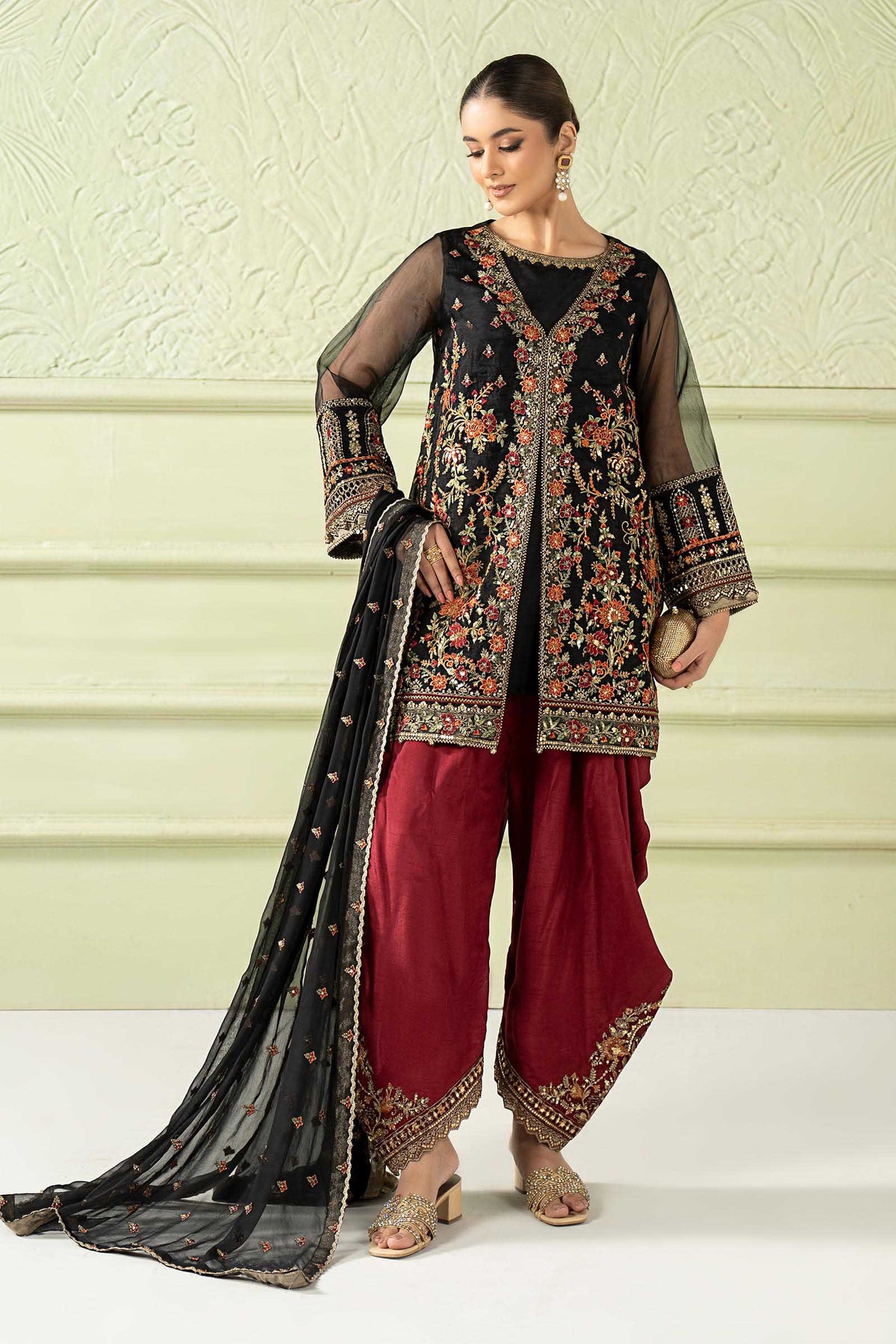 3 Piece Embroidered Organza Suit