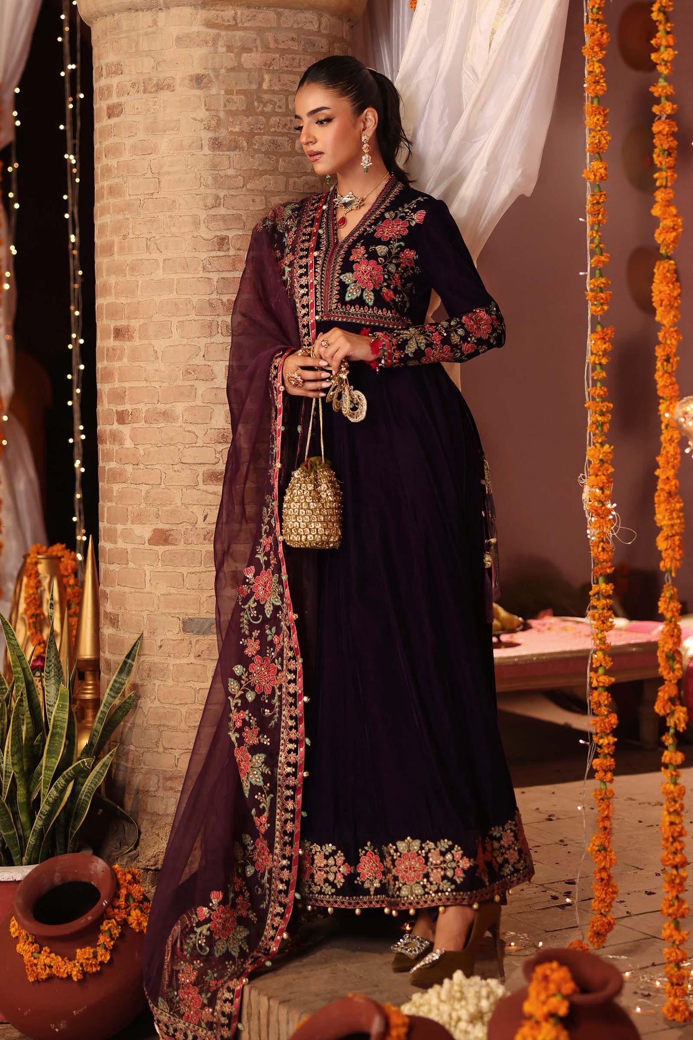 3 Piece Embroidered Velvet Suit
