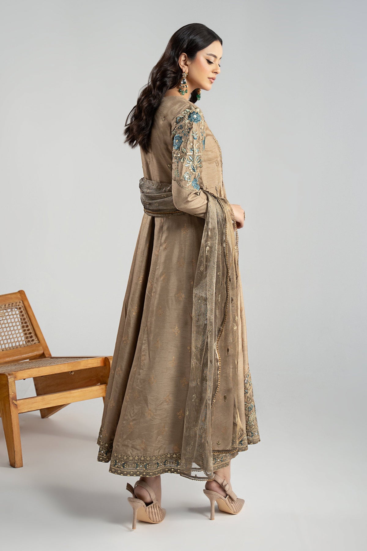 3 Piece Embroidered Raw Silk Suit