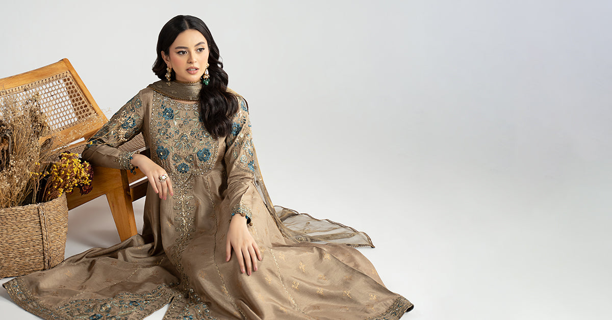 3 Piece Embroidered Raw Silk Suit