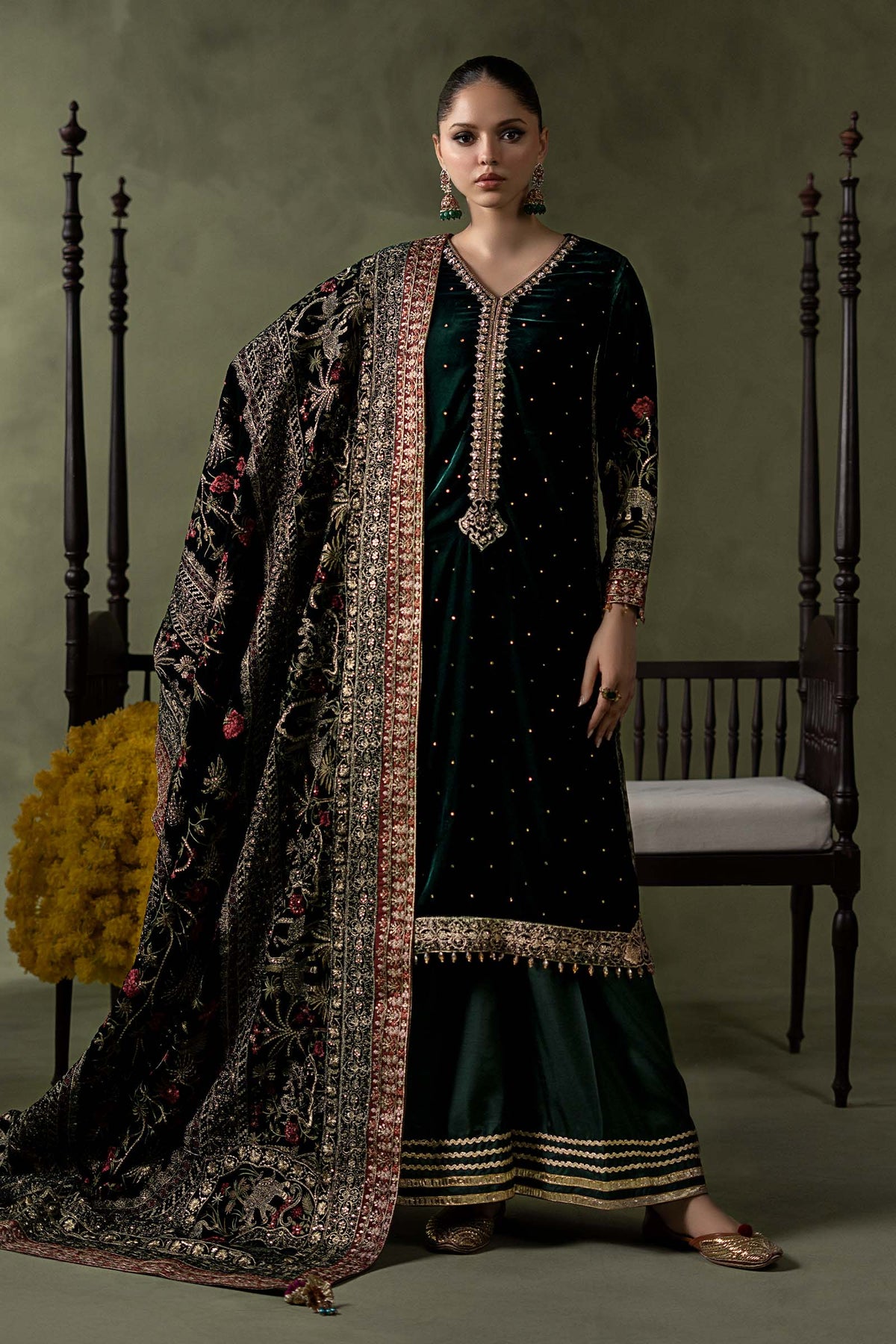 3 Piece Embroidered Velvet Suit
