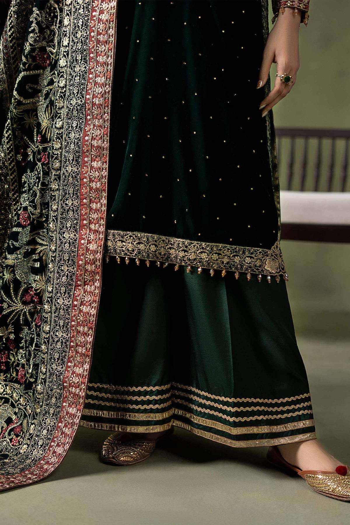 3 Piece Embroidered Velvet Suit