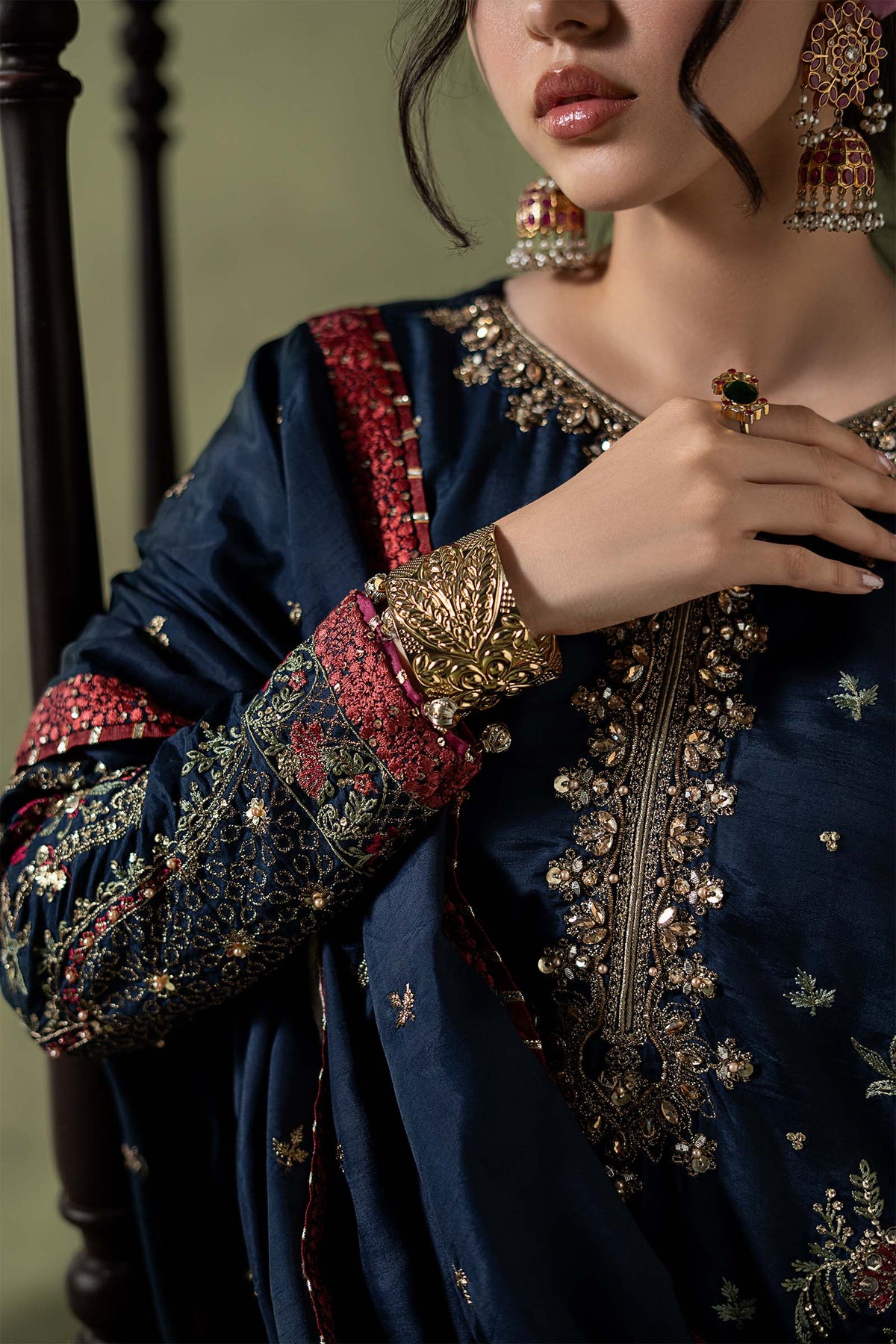 3 Piece Embellished Raw Silk Suit