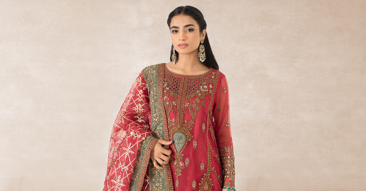 3 Piece Embroidered Organza Suit