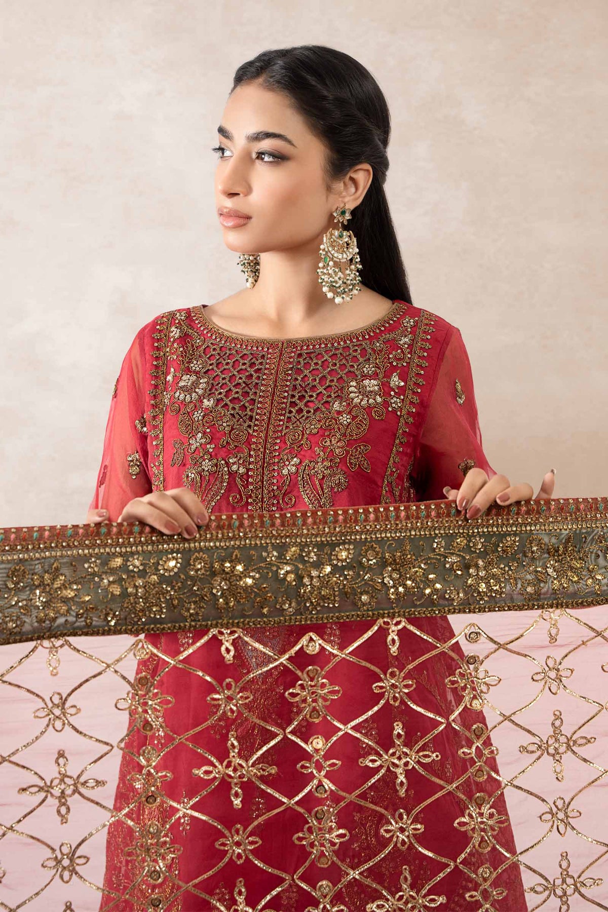 3 Piece Embroidered Organza Suit