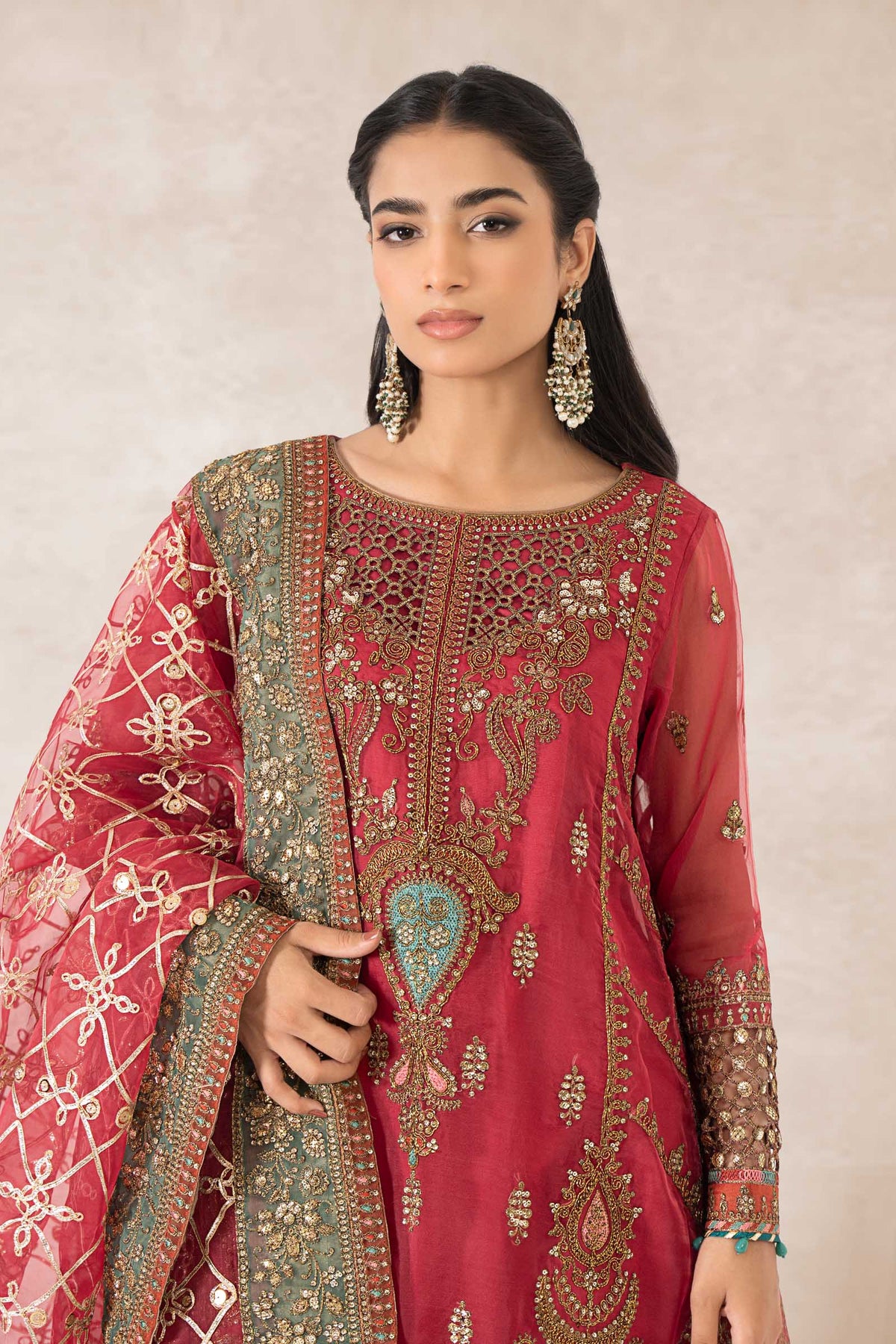 3 Piece Embroidered Organza Suit