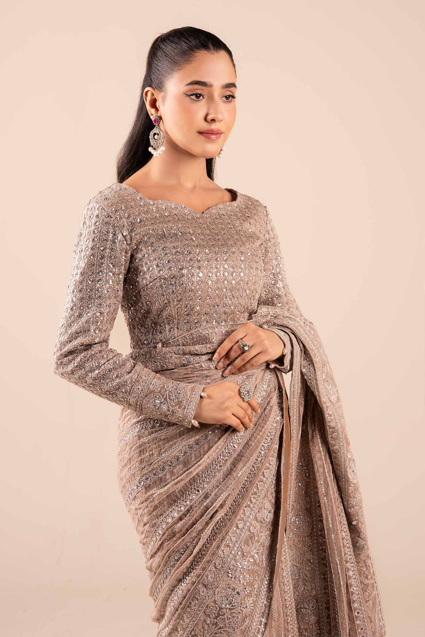 Embroidered Net Saree
