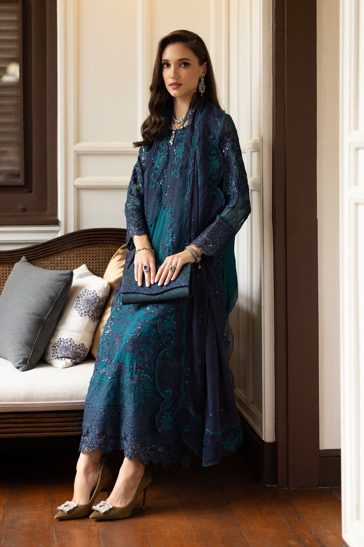 3 Piece Embroidered Chiffon Suit
