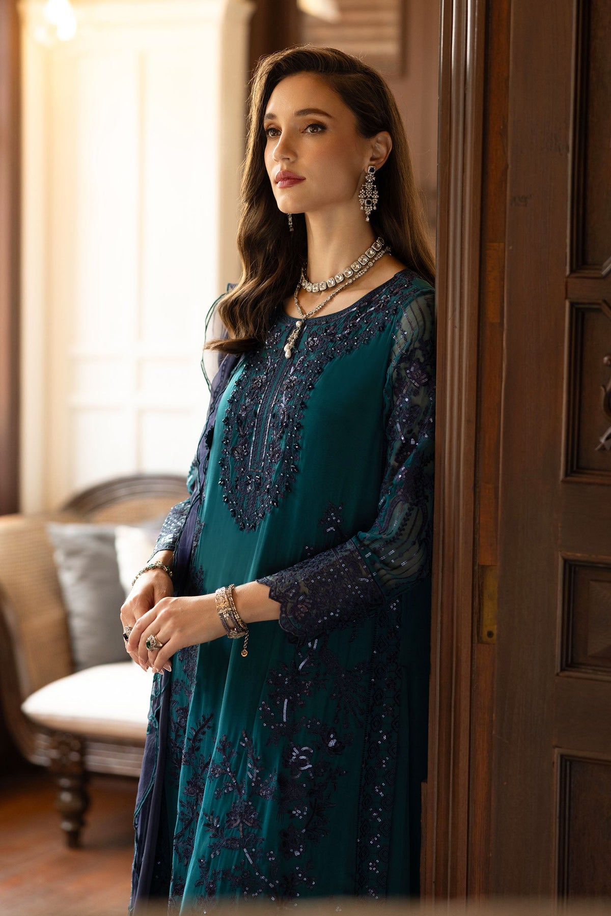 3 Piece Embroidered Chiffon Suit