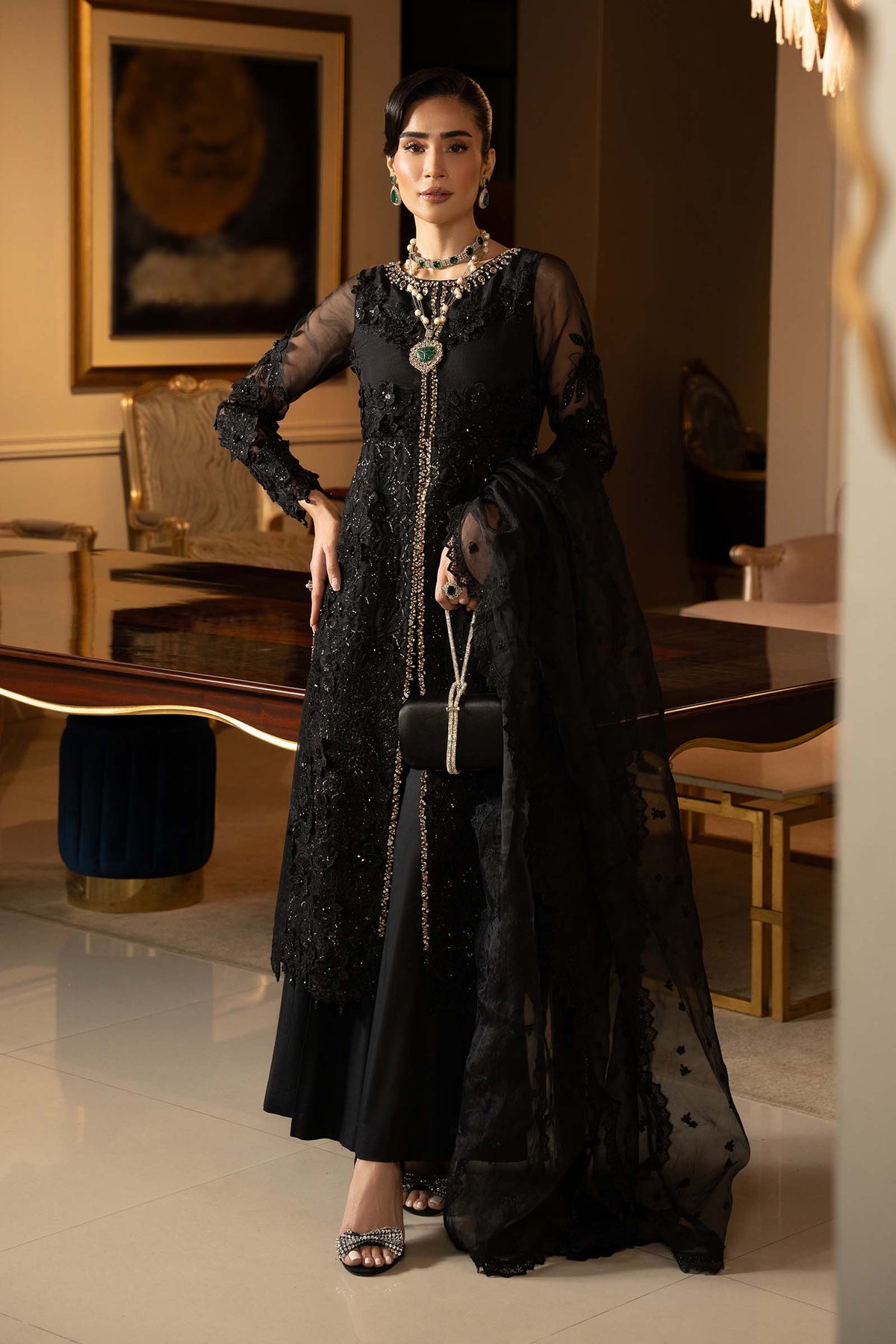 3 Piece Embroidered Organza Suit