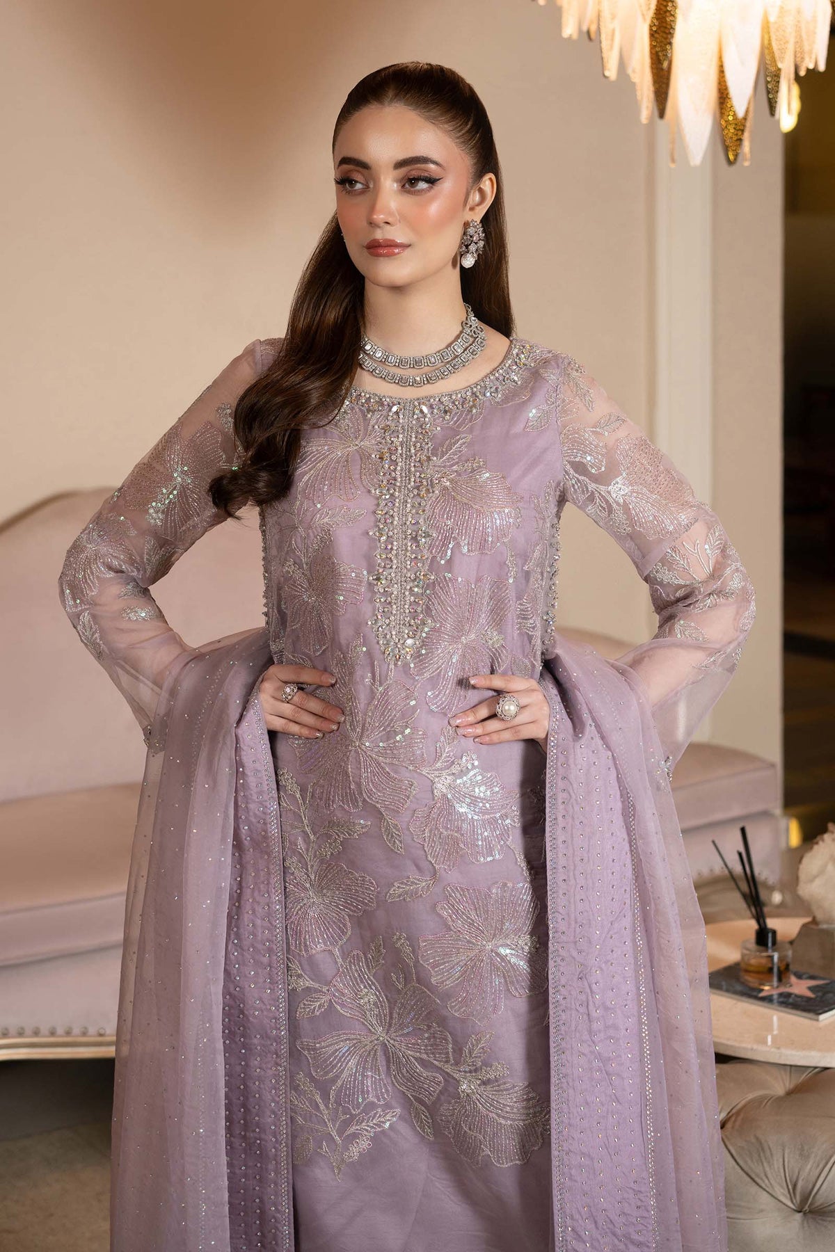 3 Piece Embroidered Organza Suit