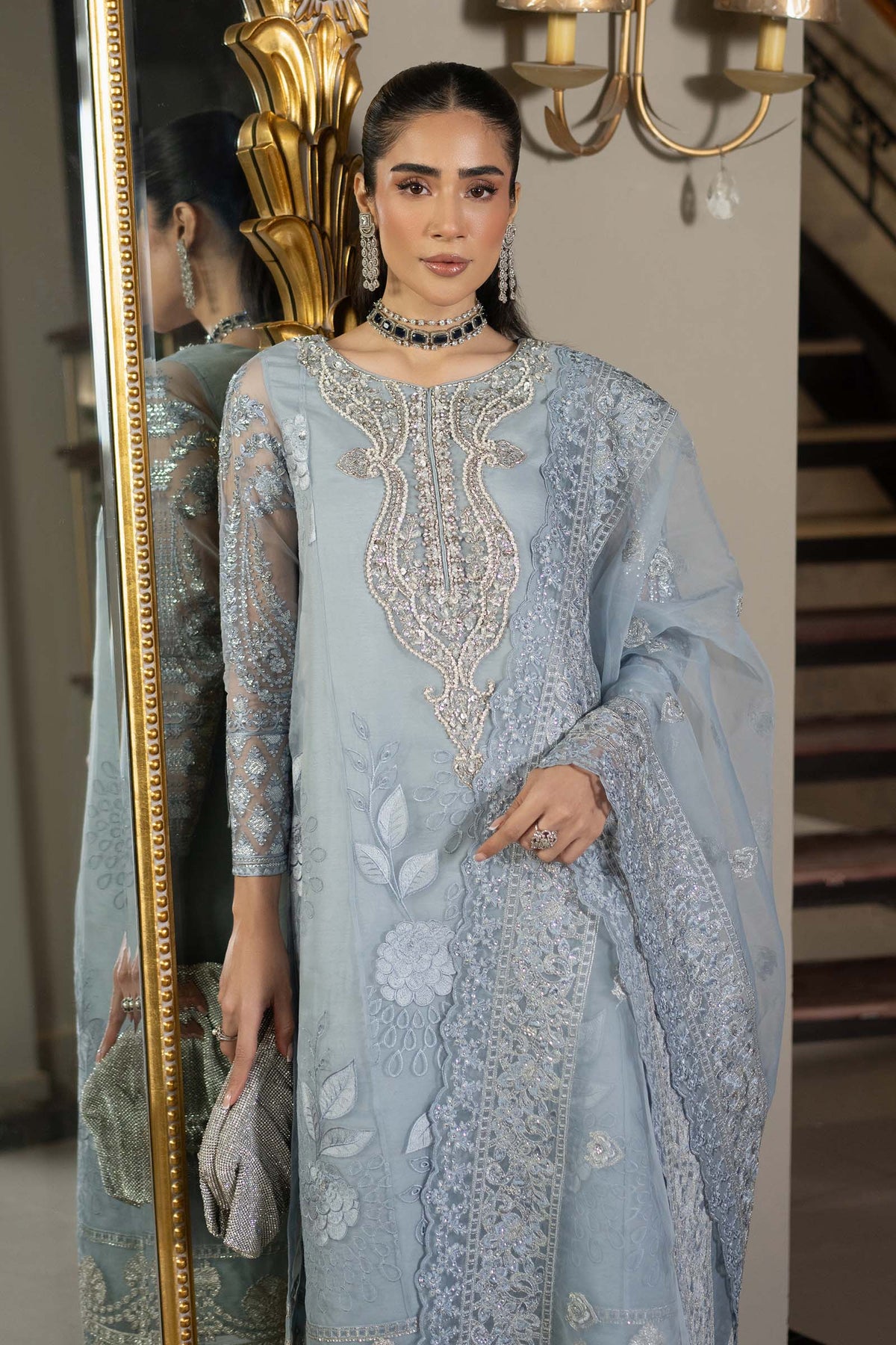 3 Piece Embroidered Organza Suit