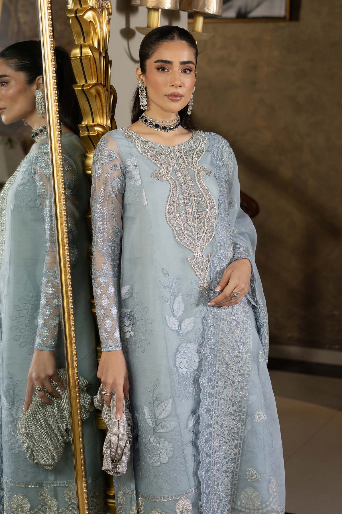 3 Piece Embroidered Organza Suit