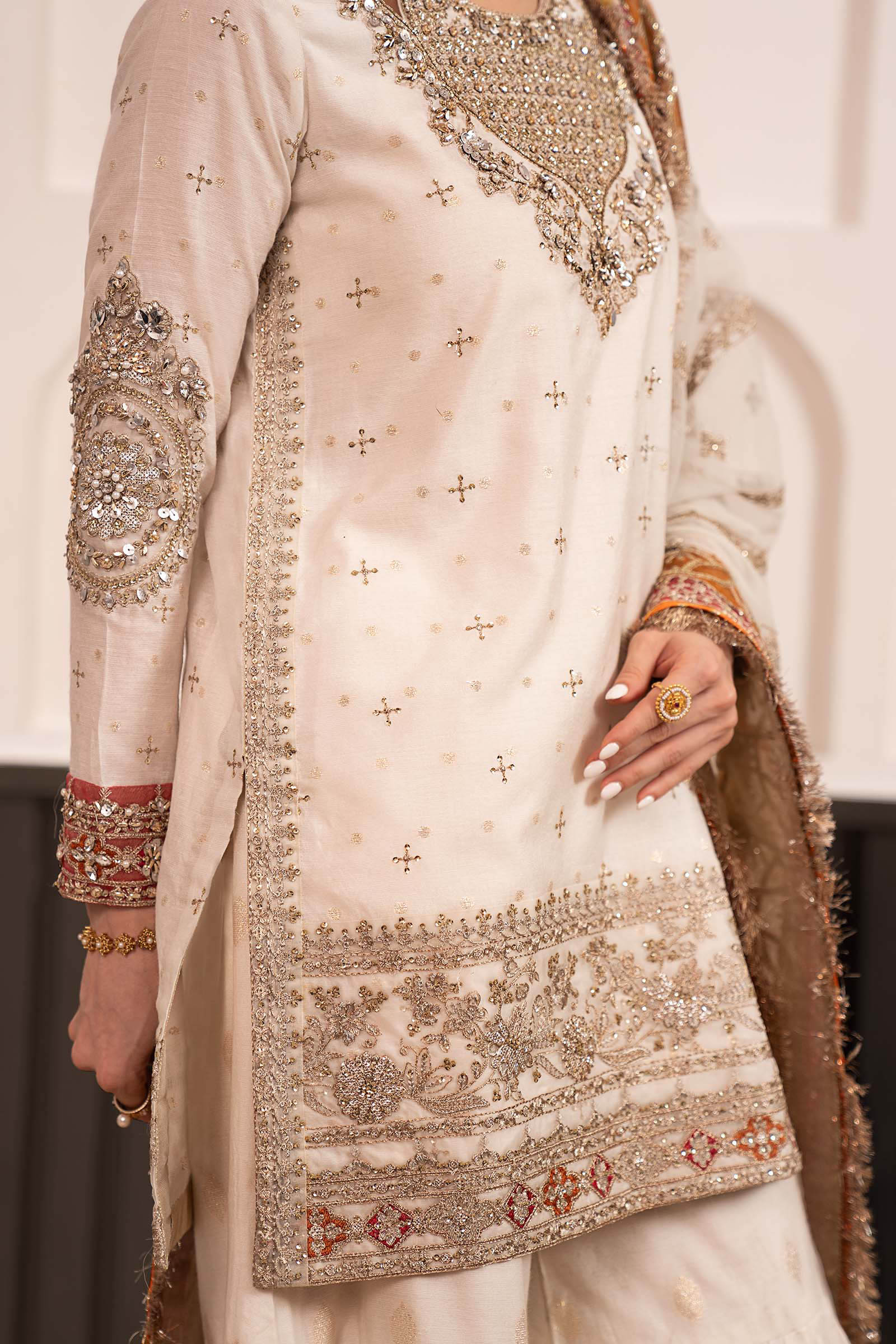 3 Piece Embroidered Cotton Lurex Suit