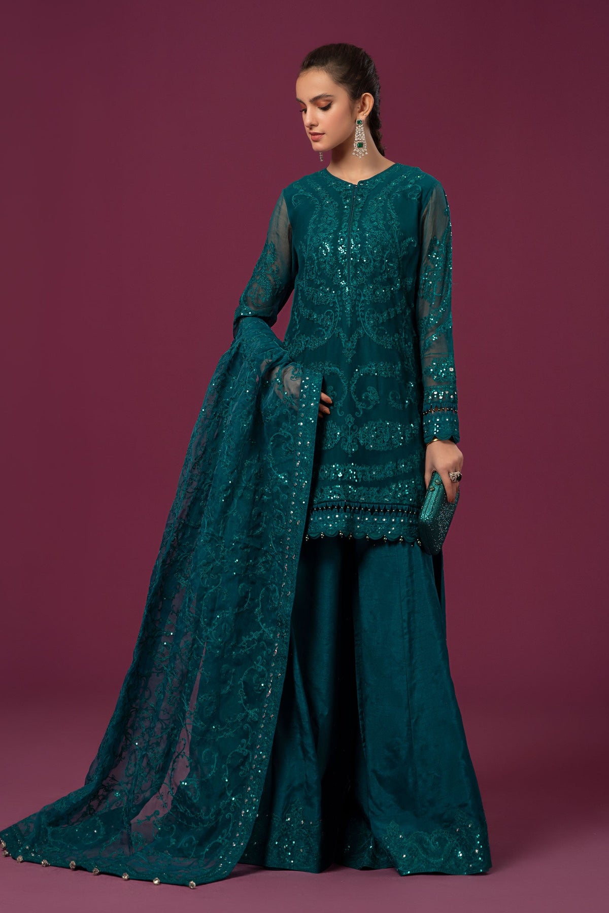 3 Piece Embroidered Organza Suit
