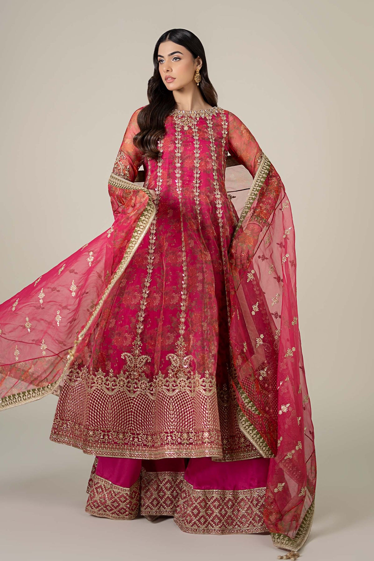 3 Piece Embroidered Organza Suit