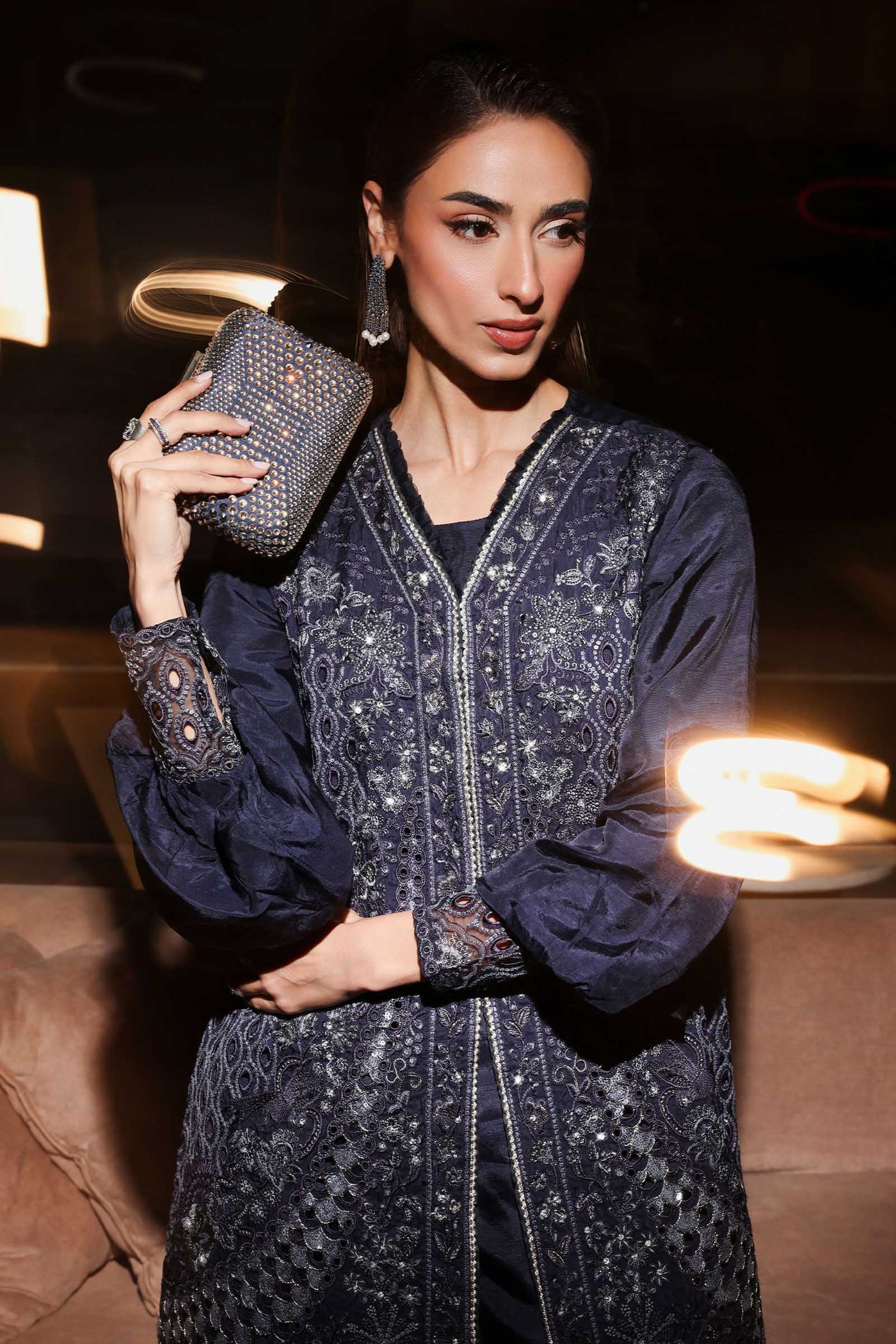 3 Piece Embroidered Raw Silk Suit